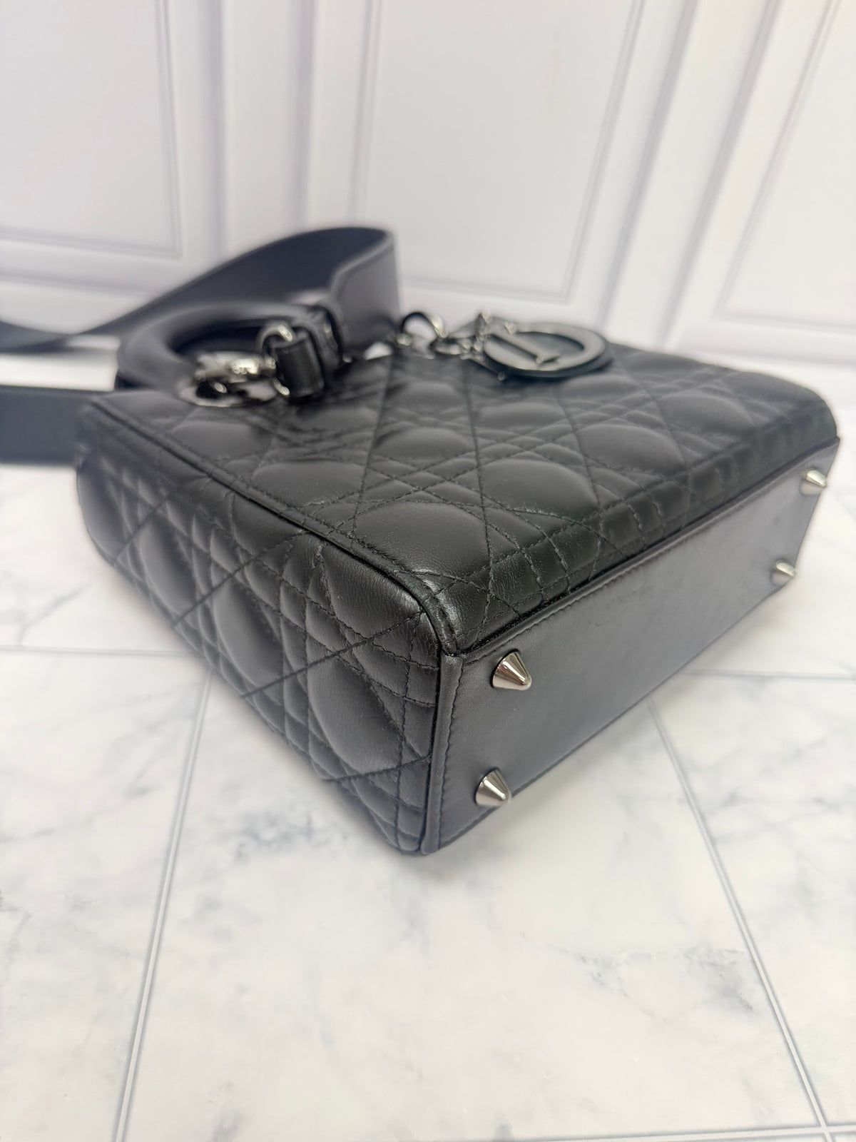 Christian Dior Black Lambskin Leather Small Lady Dior Handbag