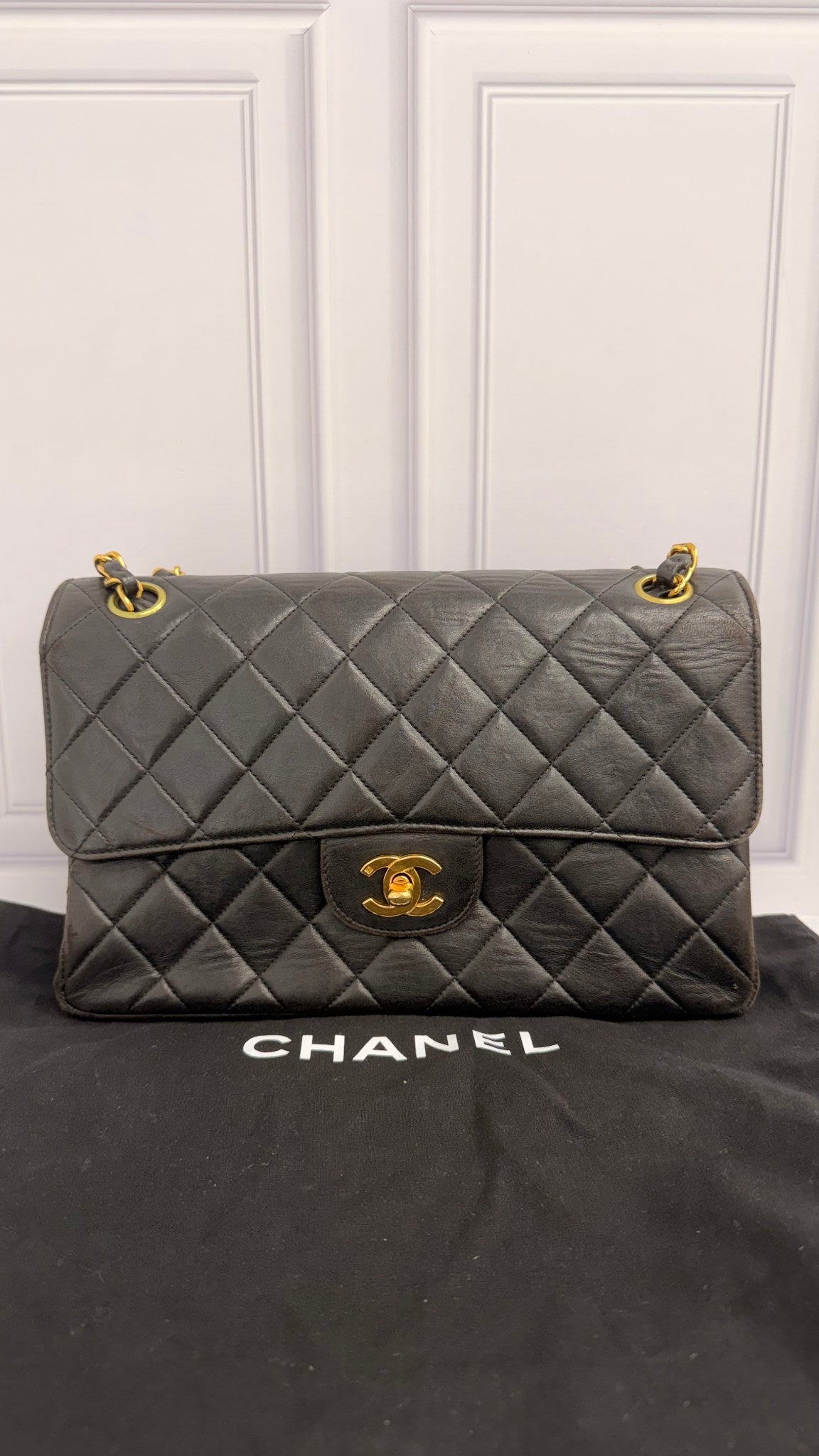 Chanel Black Quilted Lambskin Classic Medium Double Lock Sided Flap Bag