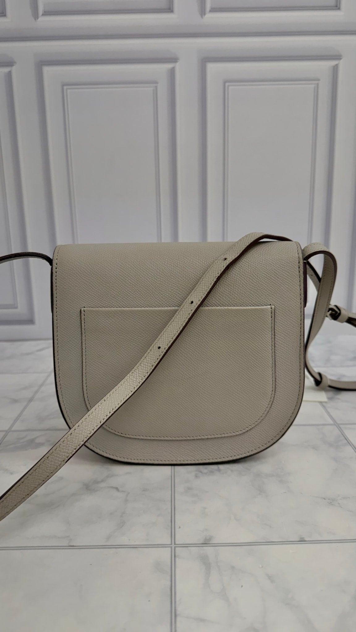 Celine Light Grey Grained Calfskin Leather Trotteur Crossbody