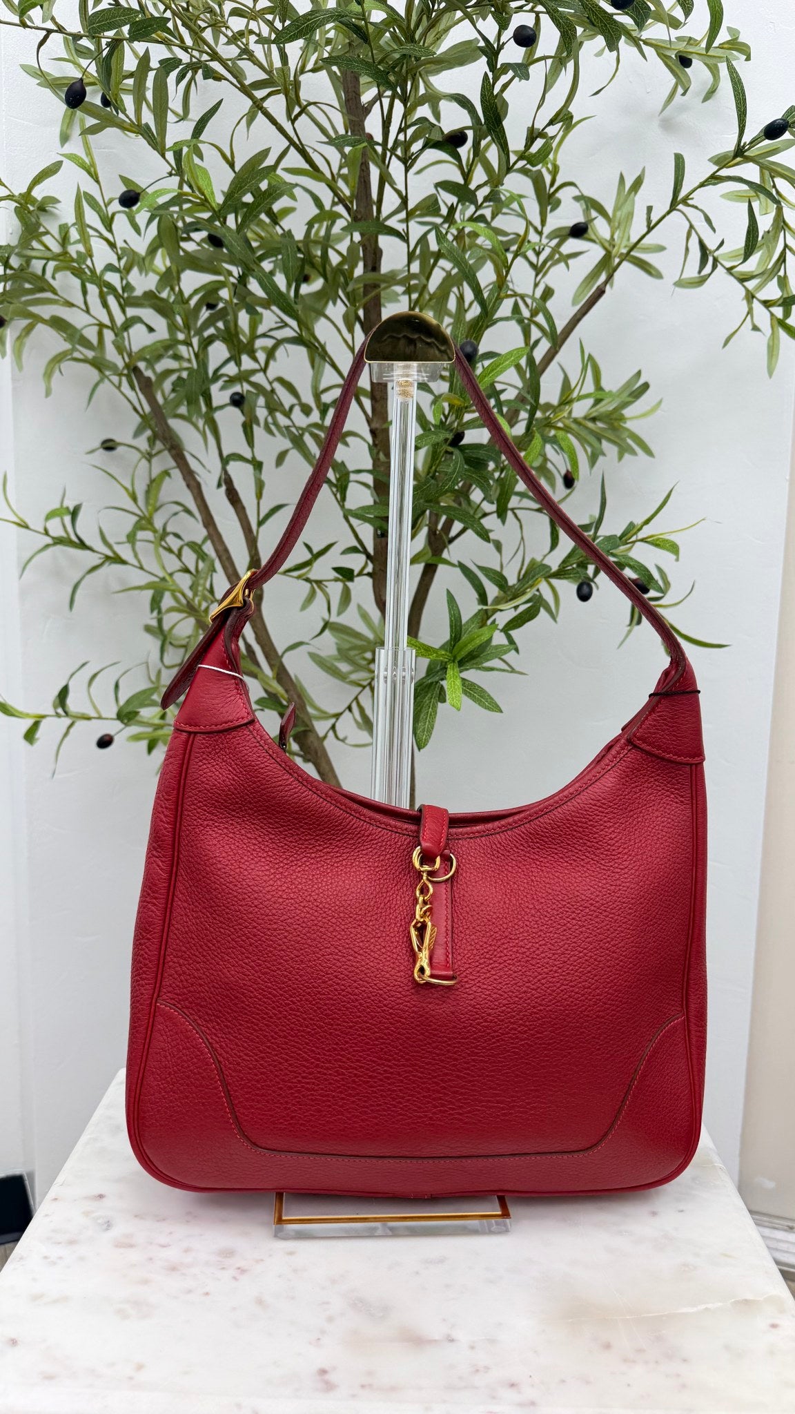 Hermes Red Taurillon Clemence Trim Shoulder Bag