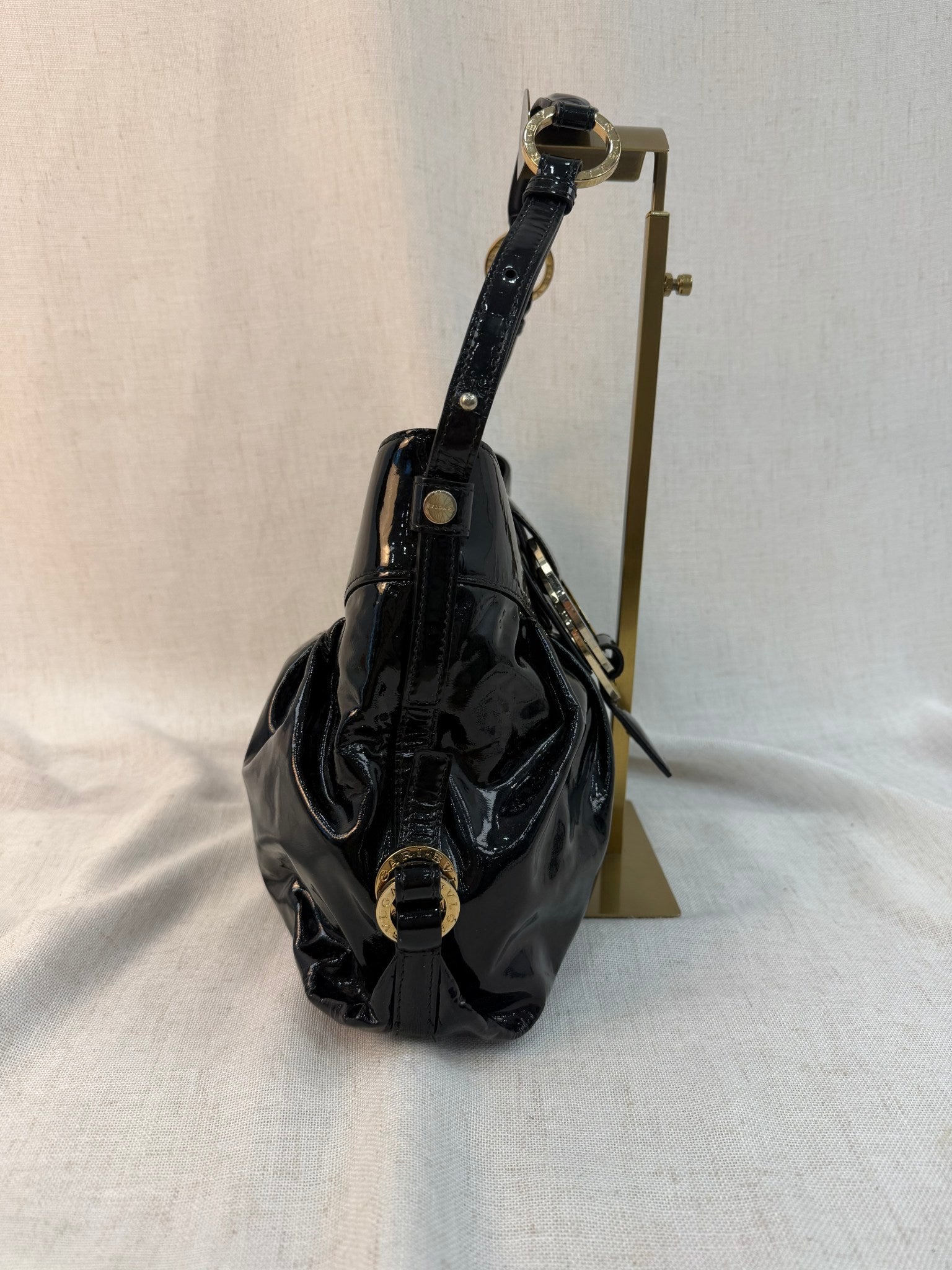 Bvlgari Black Patent Leather Chandra Shoulder Bag