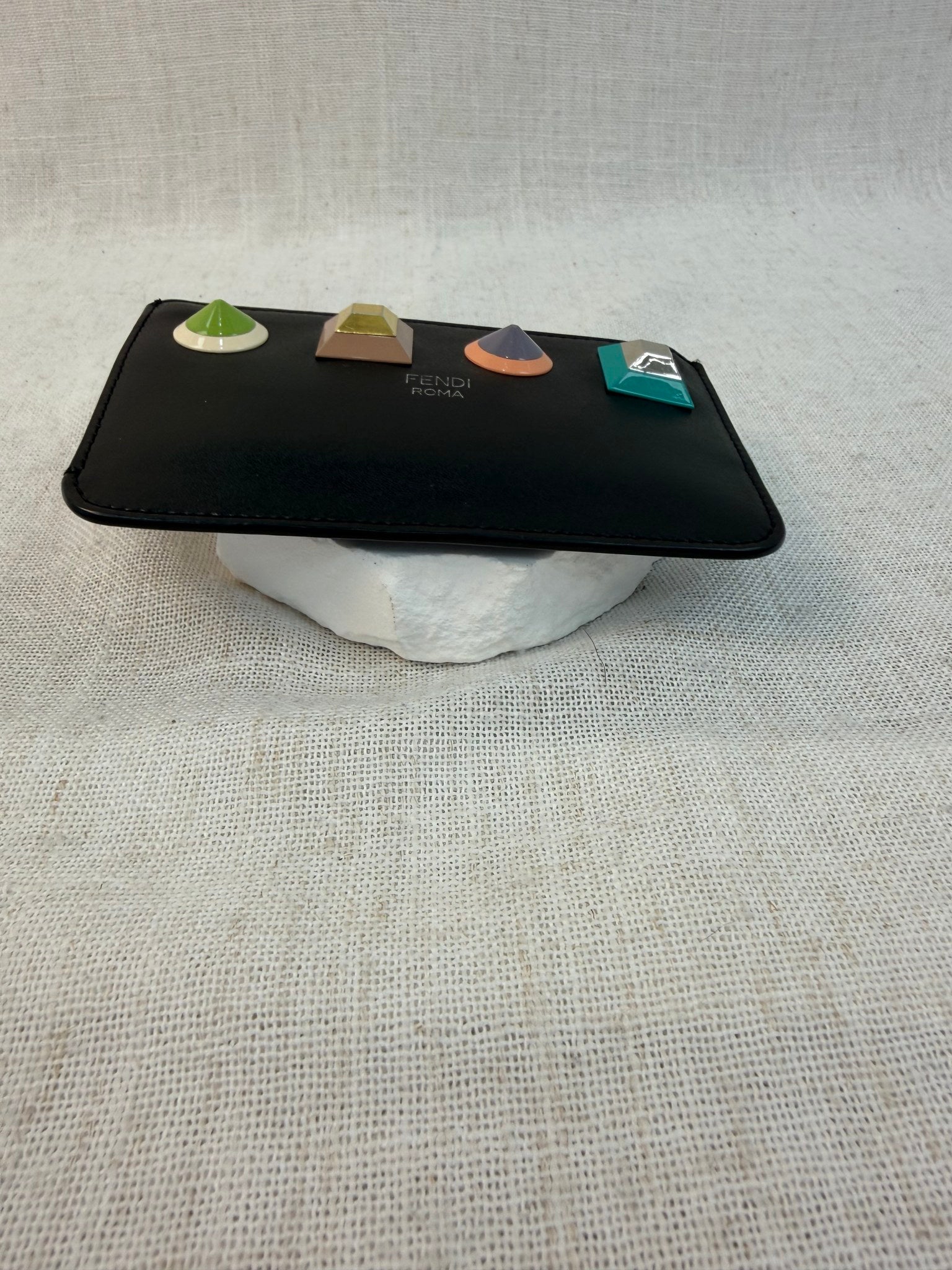 Fendi Black Leather Studded Coin Pouch