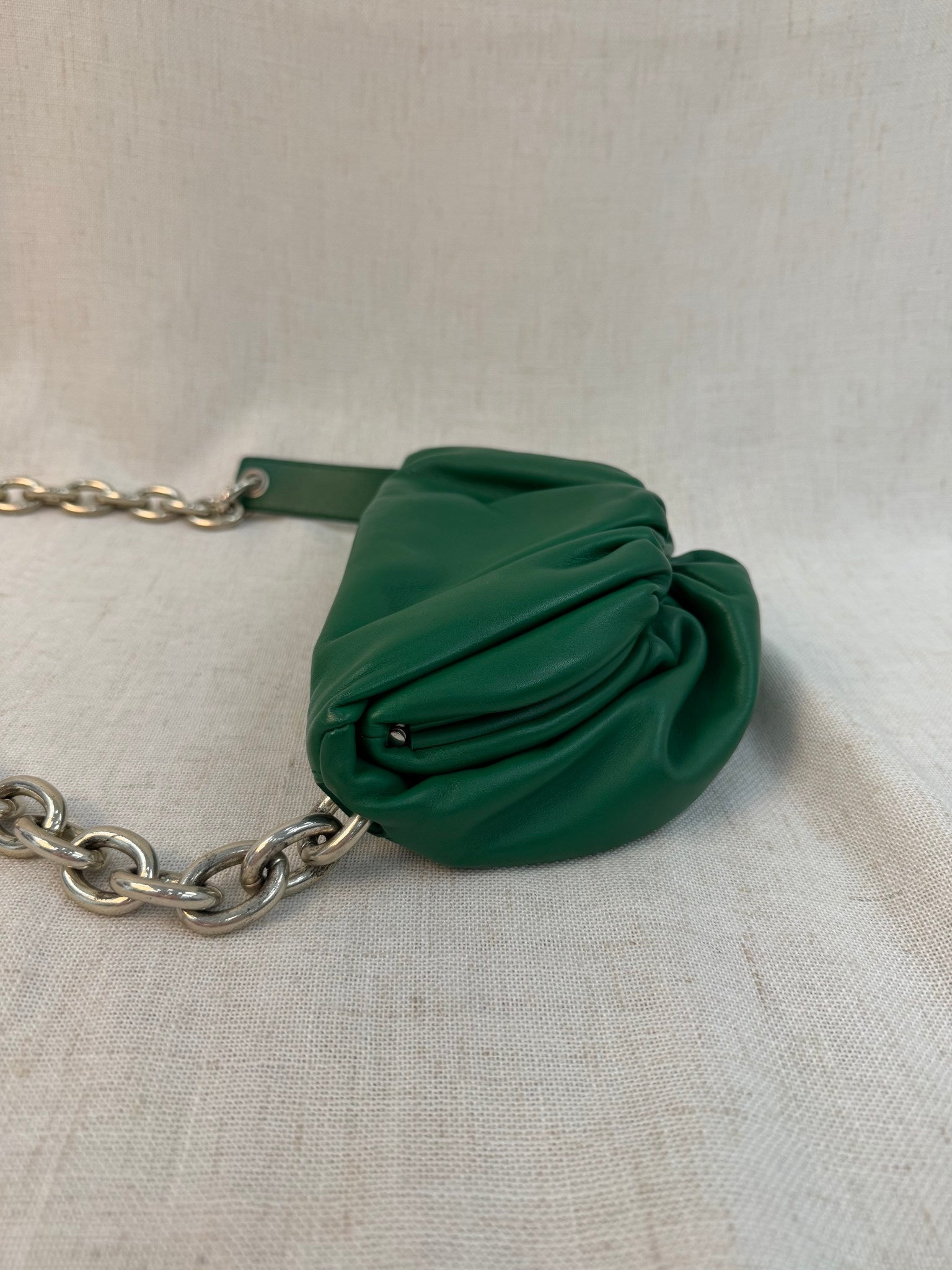 Bottega Veneta Green Leather Chain Shoulder Pouch Bag