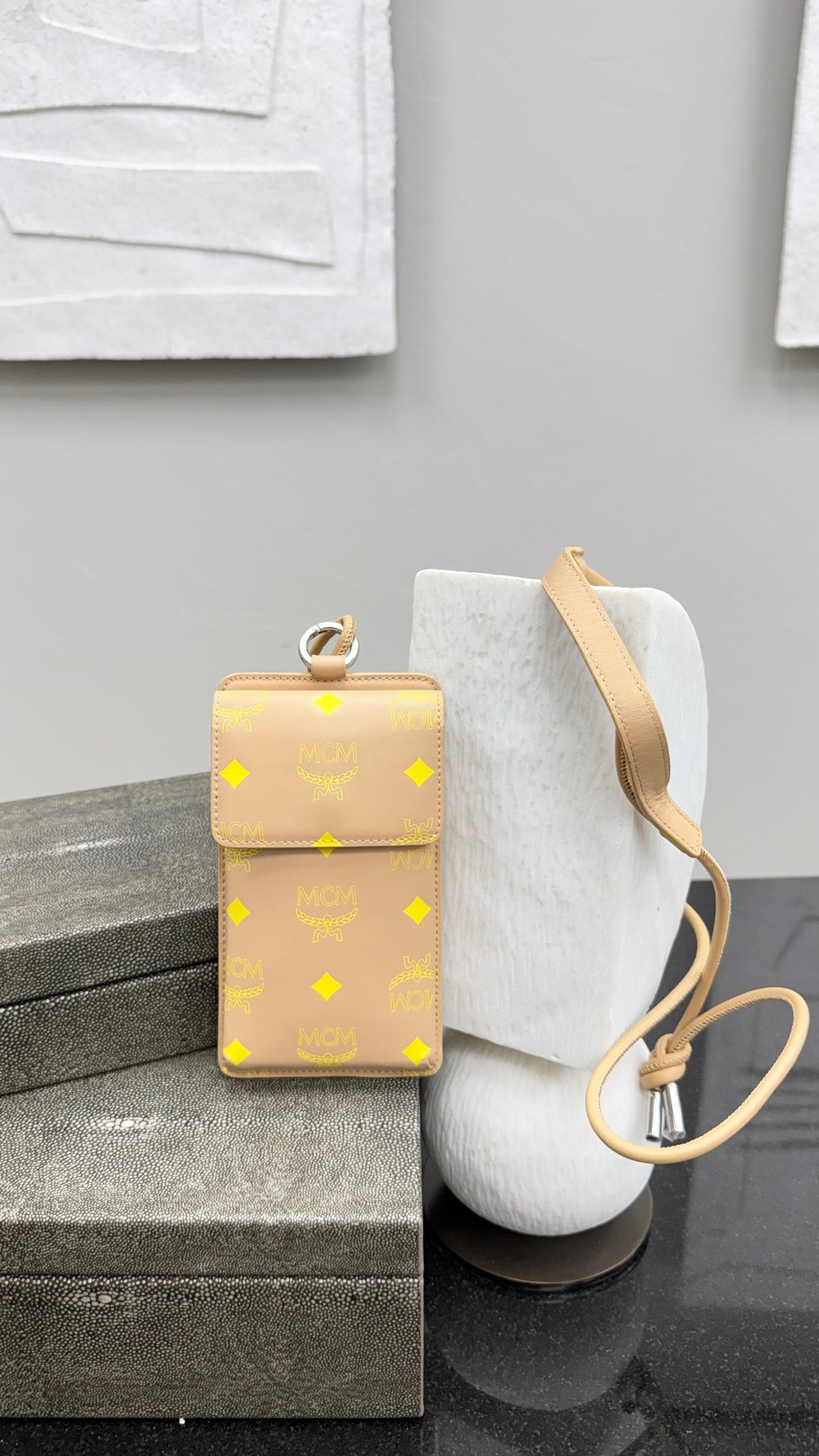 LIKE NEW - MCM Beige Visetos Color Splash Phone Pouch