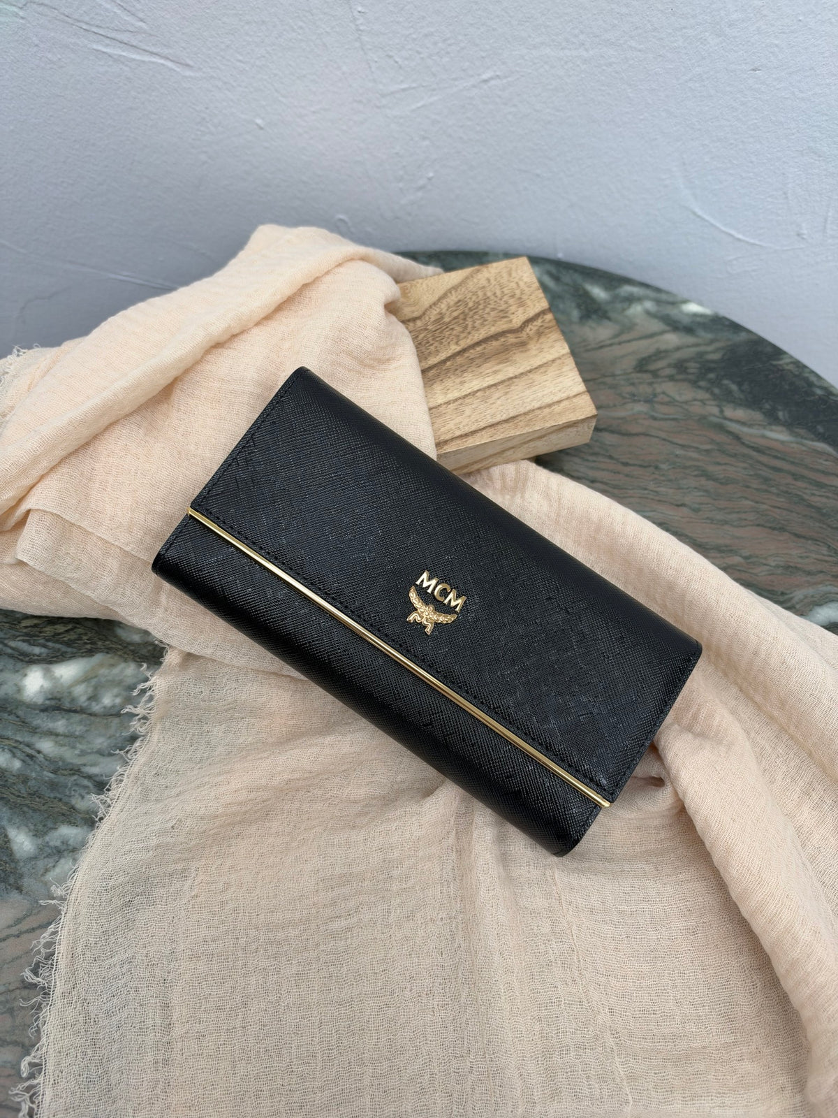 BRAND NEW - MCM Black Leather Trifold Long Wallet