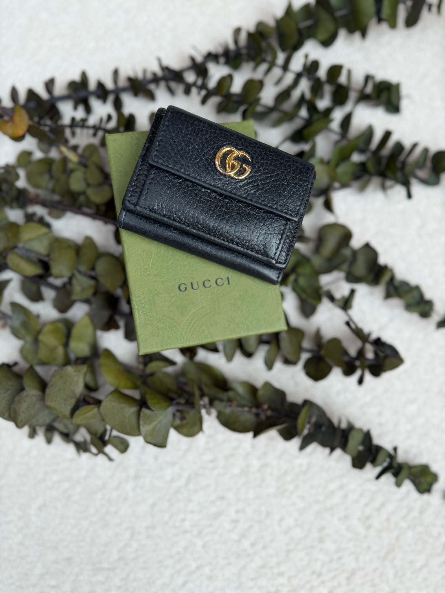 Gucci Black Leather Marmont Compact Trifold Wallet