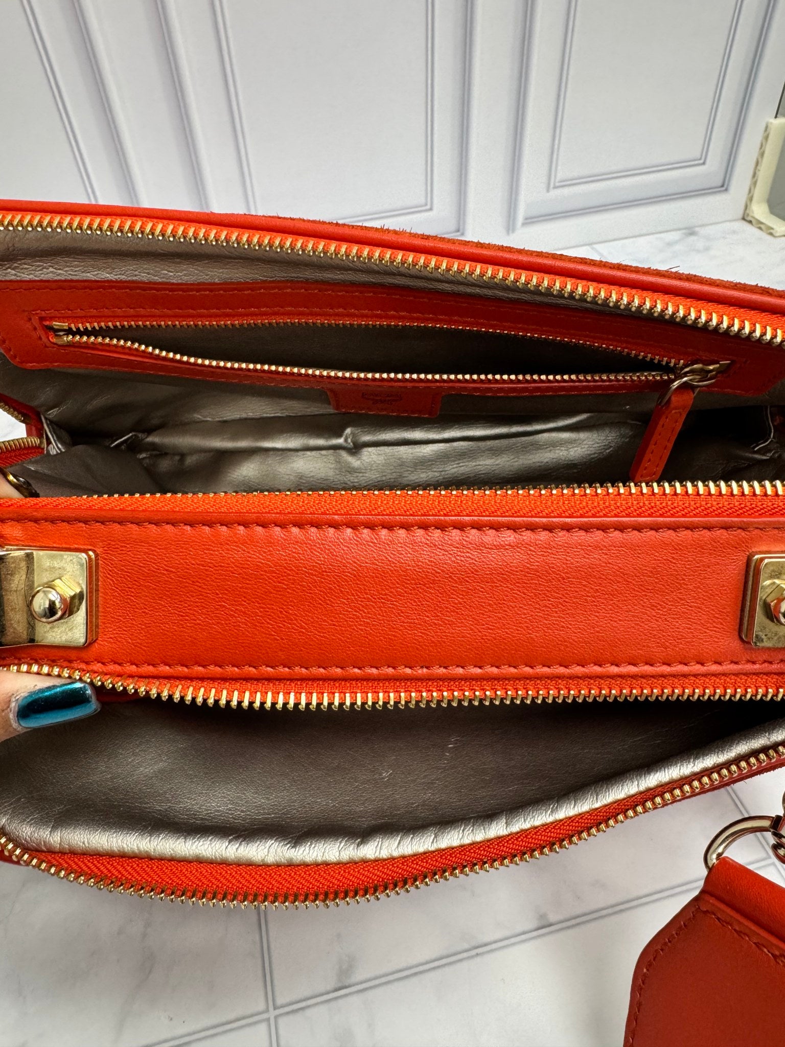 MCM Orange Suede Crossbody Bag