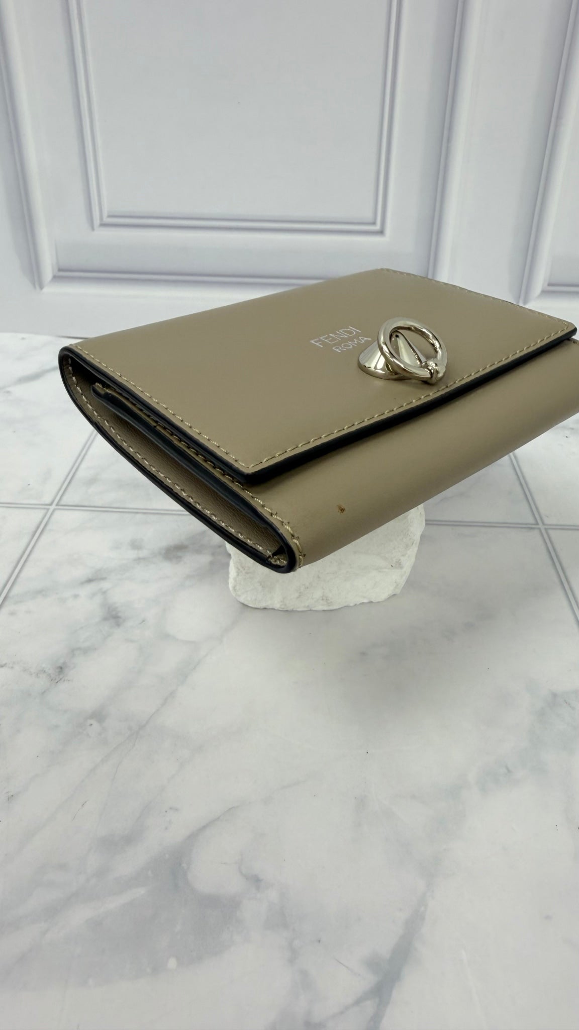 Fendi Taupe Leather By The Way Compact Wallet