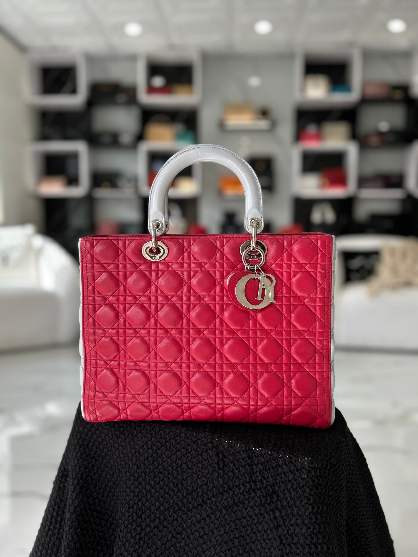 Christian Dior Blue & Red Lambskin Cannage Lady Dior