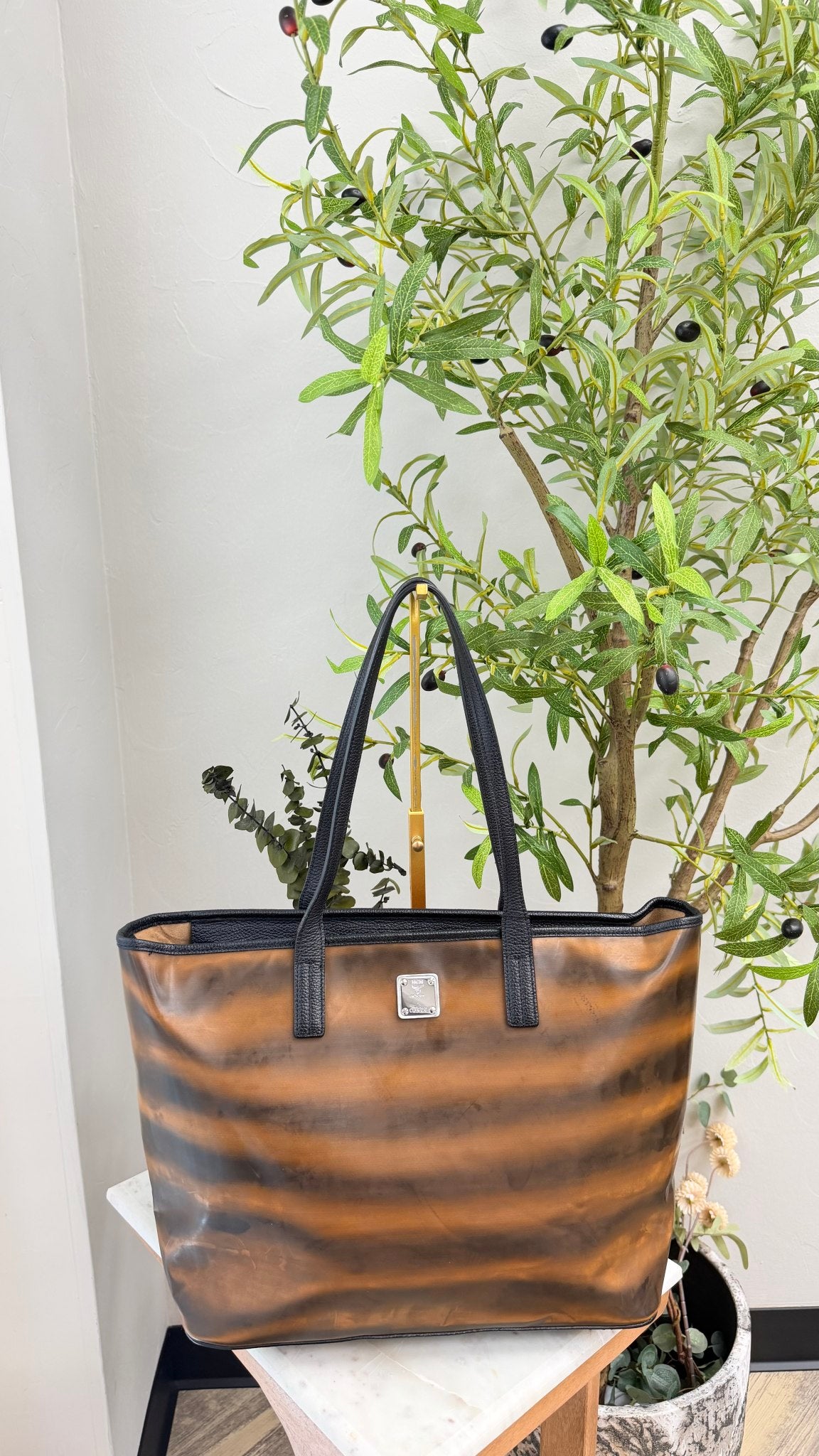 MCM Multicolor Leather Rooter Mixed Media Tote Bag