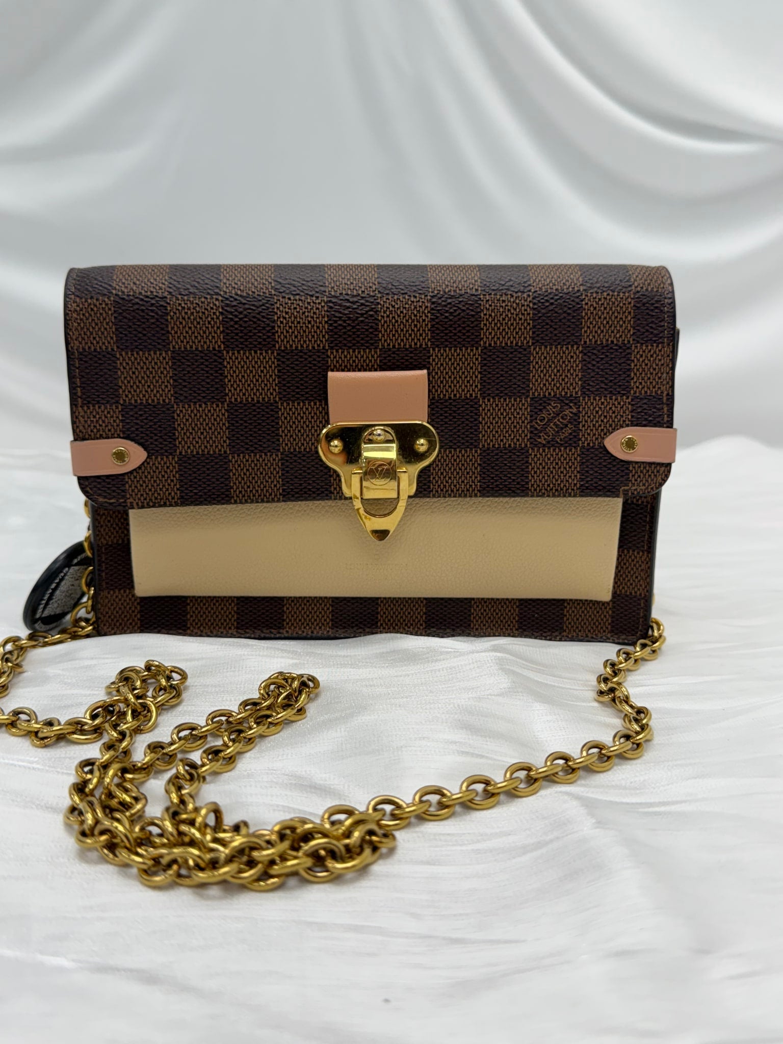Louis Vuitton Damier Ebene & Beige Vavin Chain Wallet