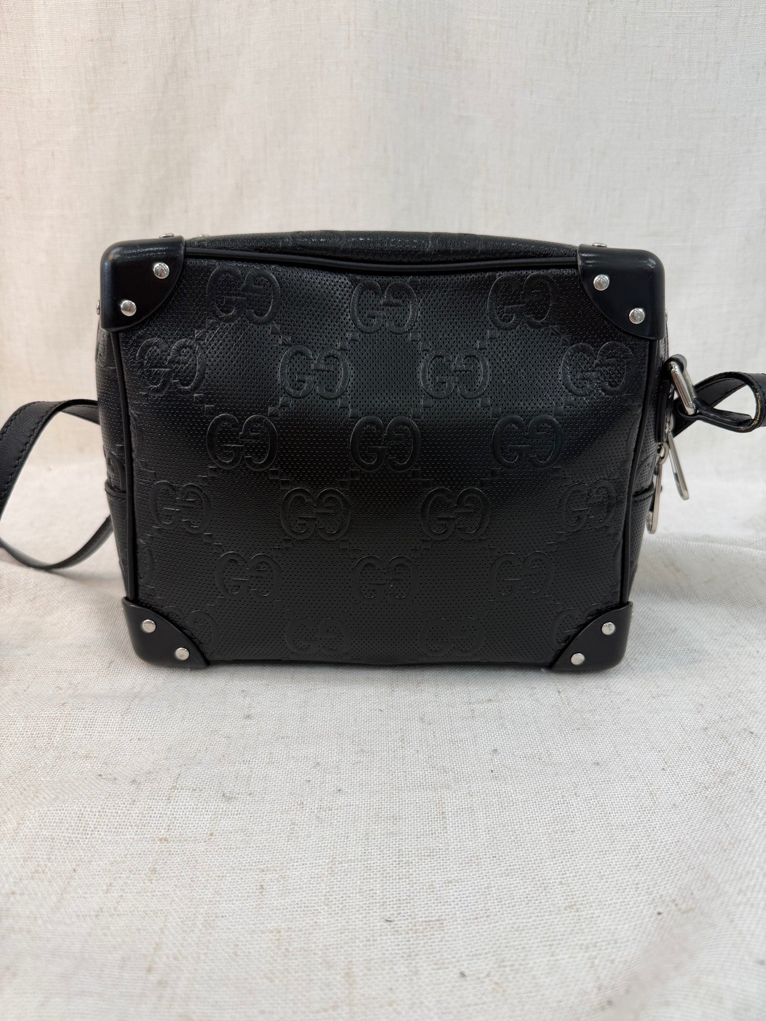 Gucci Black Leather GG Embossed Soft Trunk Crossbody Bag