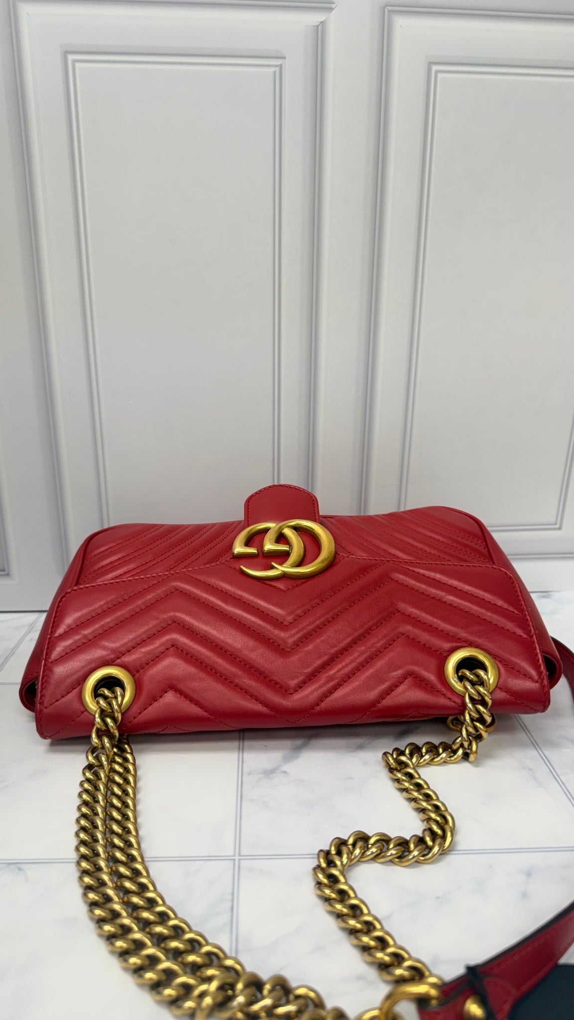 Gucci Red Leather GG Marmont 2Way Bag