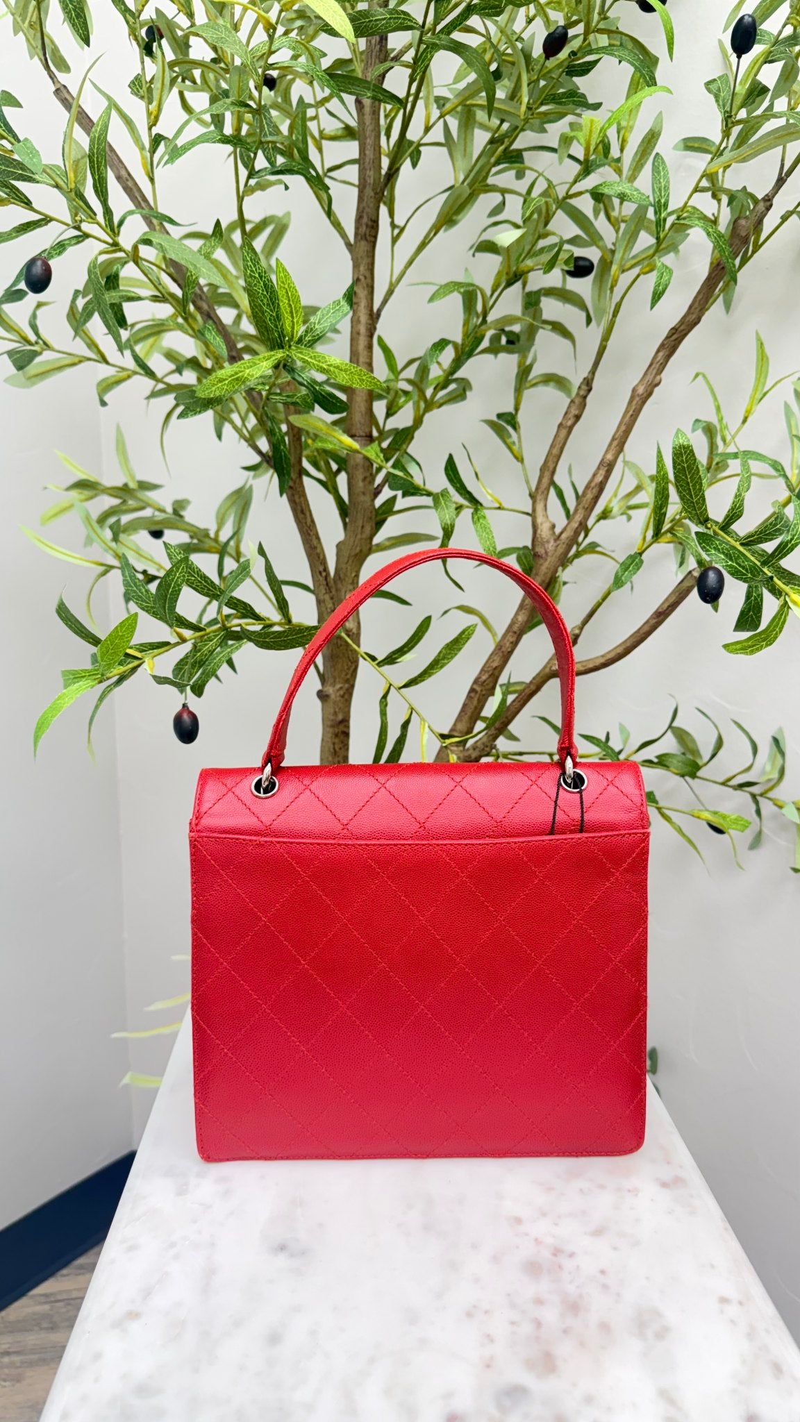 Chanel Red Caviar Leather Vintage CC Flap Top Handle