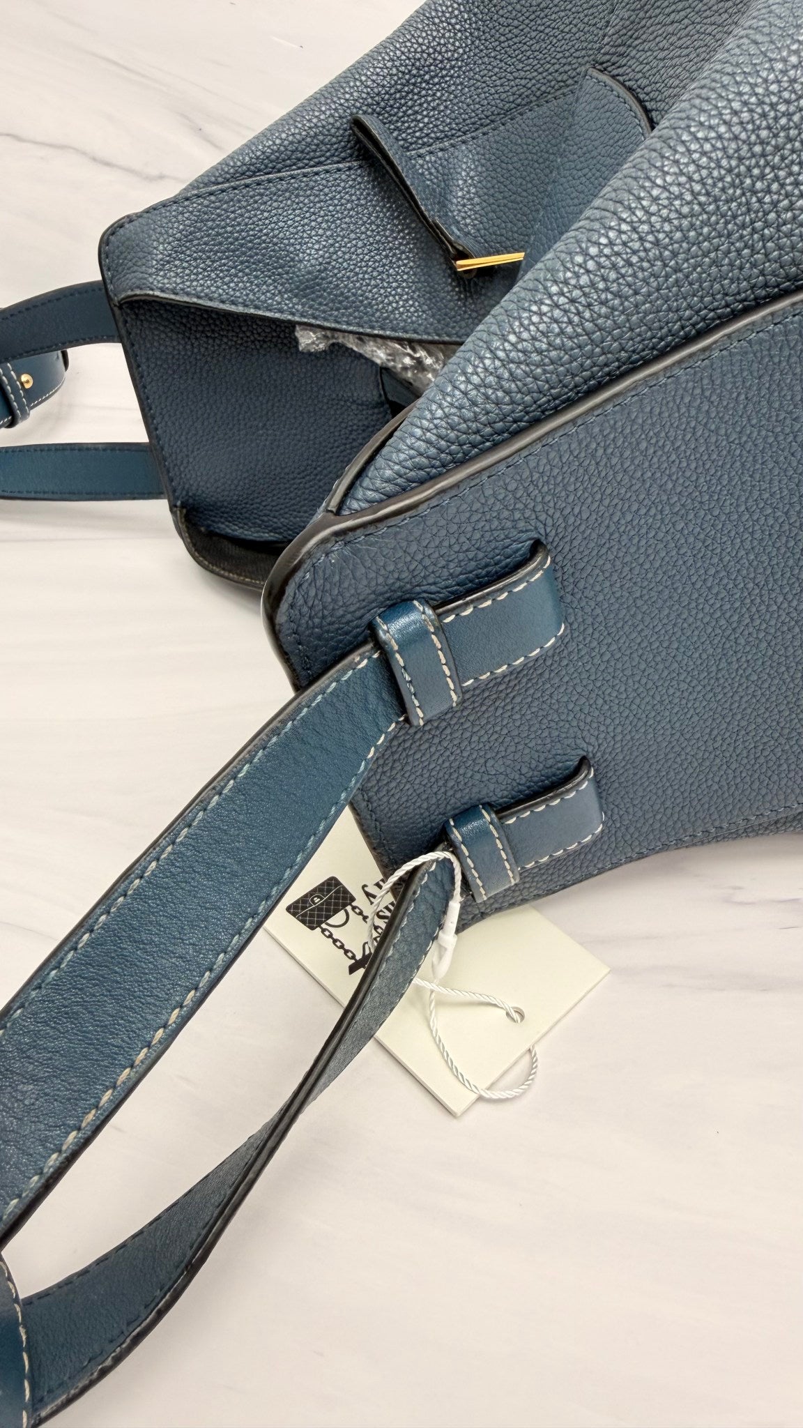 Loewe Dark Blue Grained Leather Hammock Shoulder Bag