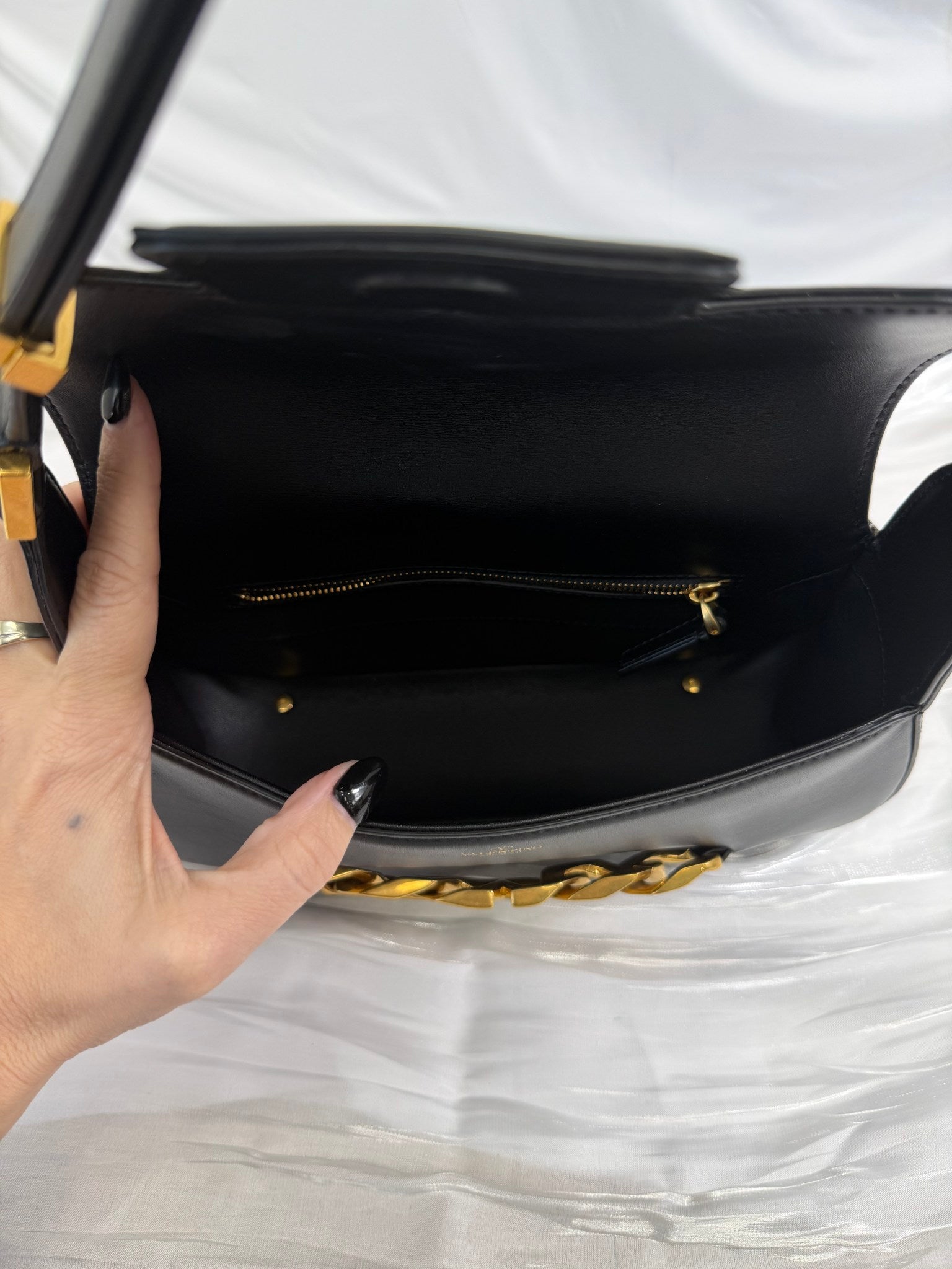 BRAND NEW- Valentino Black Calfskin Logo Chain Shoulder Bag