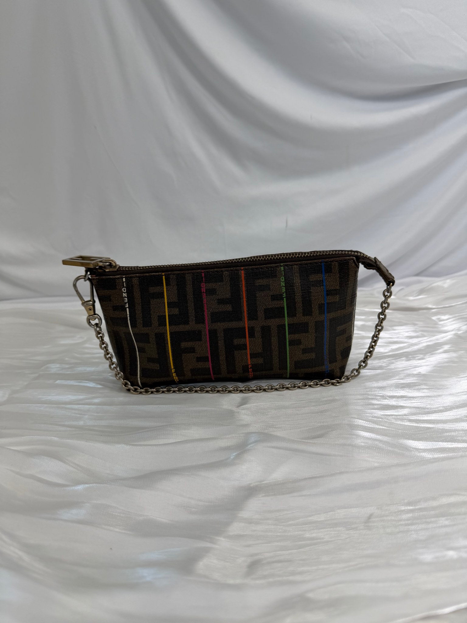 Fendi Zucca Spalmati Striped Coated Canvas Chain Pochette