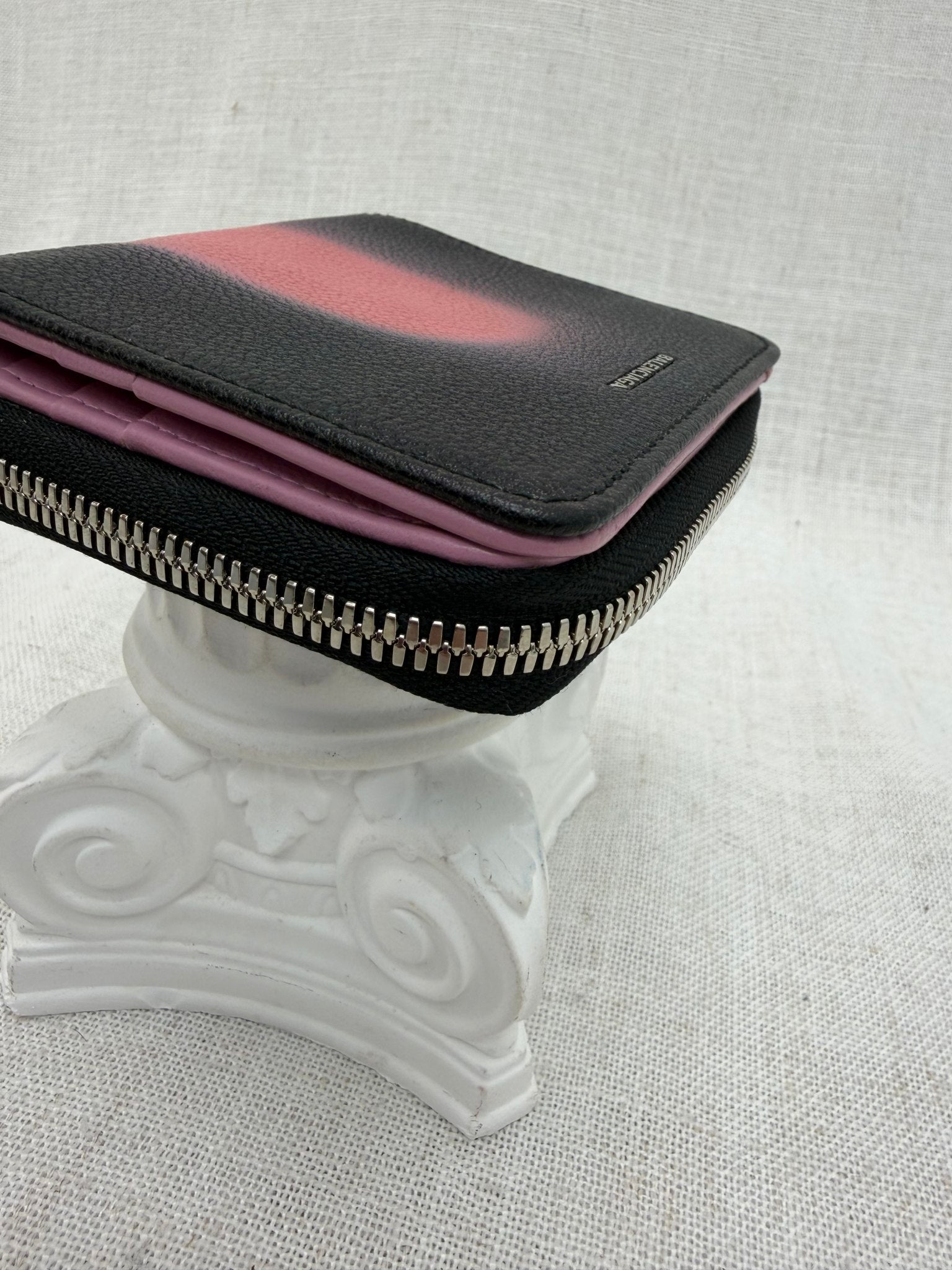 Balenciaga Black & Pink Spray Effect Compact Zippy Wallet