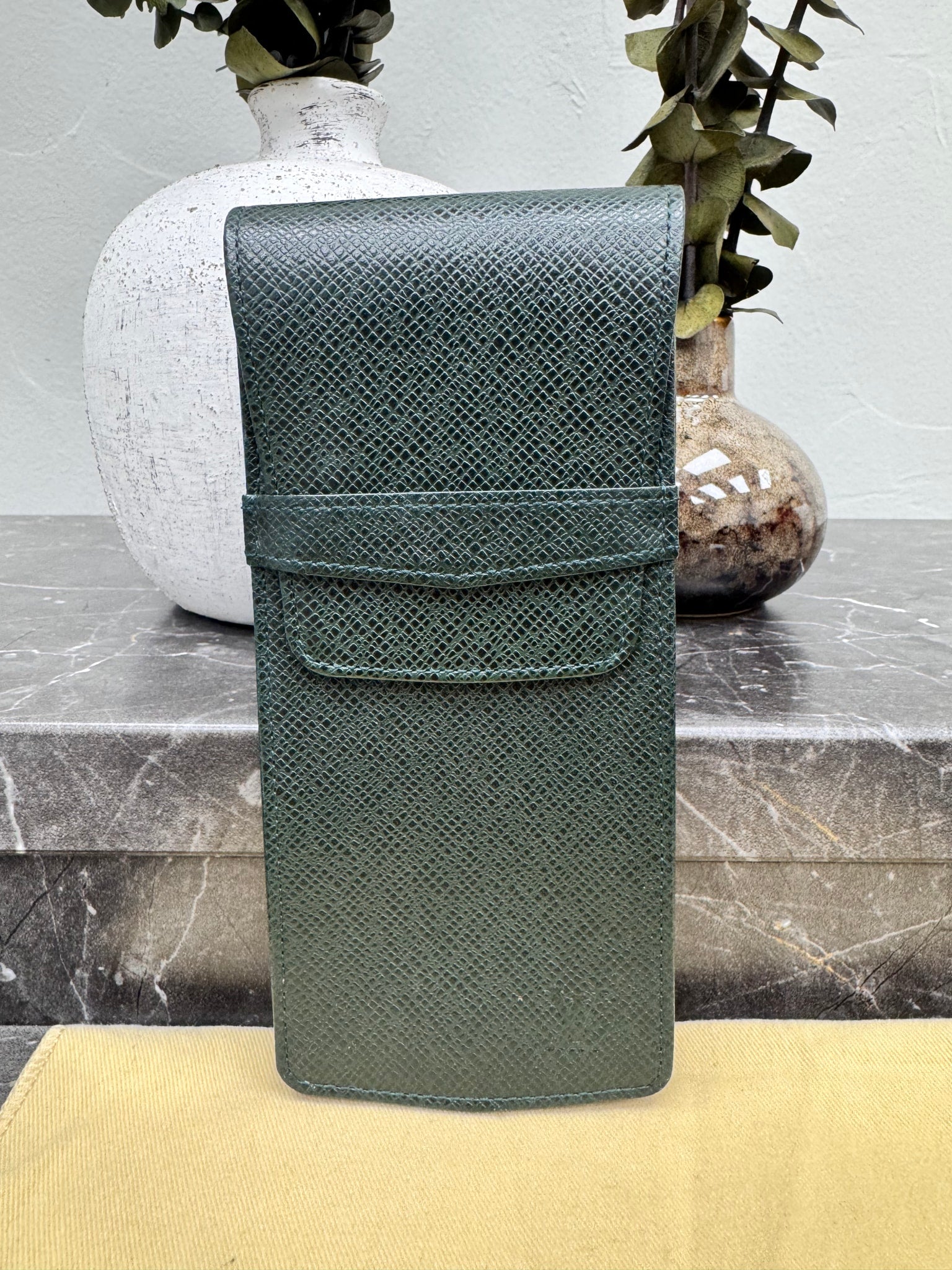 Louis Vuitton Green Taiga Leather Glasses Case