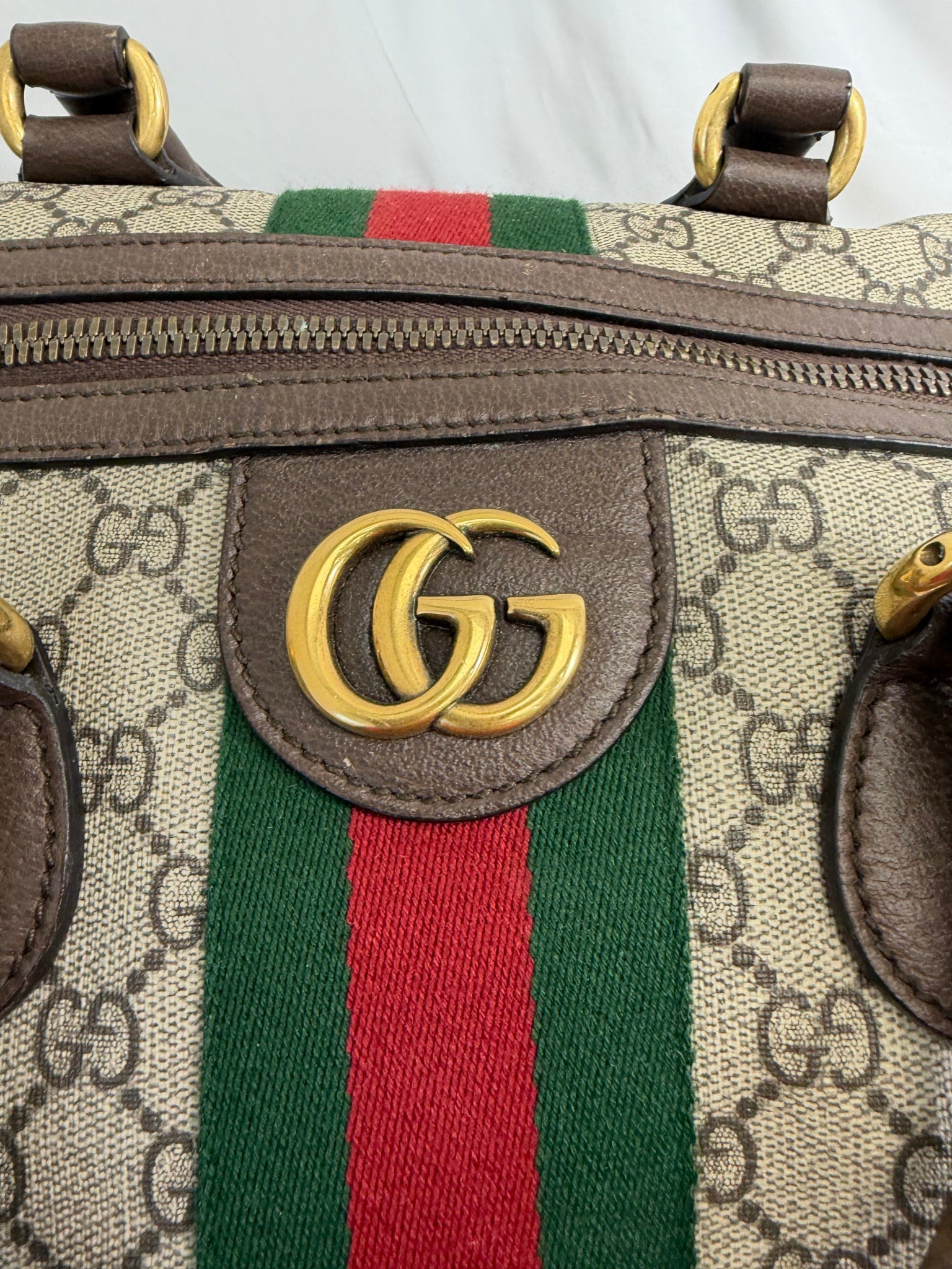 Gucci GG Brown Coated Canvas Ophidia Medium Duffle Bag