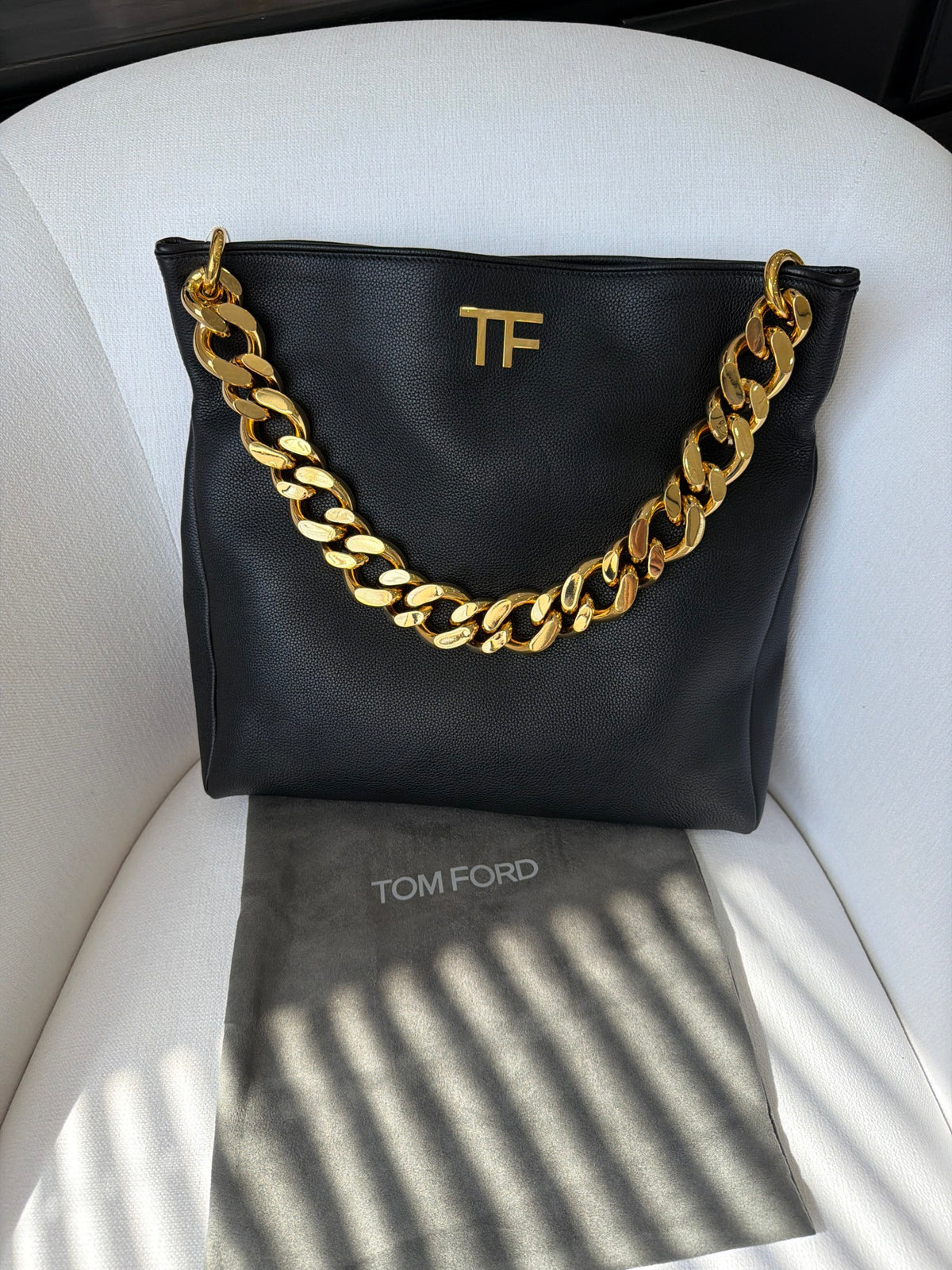 LIKE NEW - Tom Ford Black Pebbled Leather Chain Shoulder Bag
