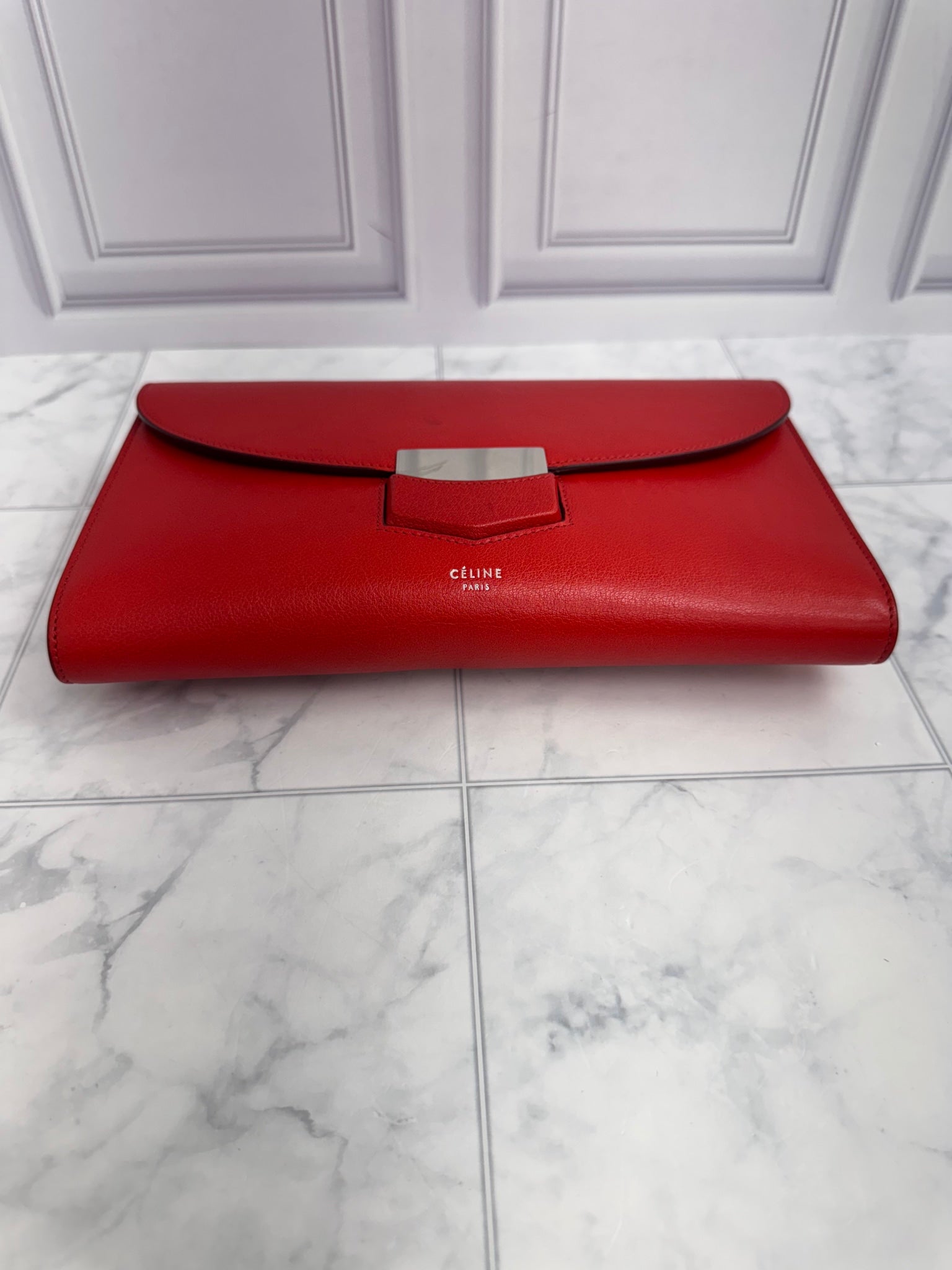 Celine Red Leather Trotteur Clutch Bag