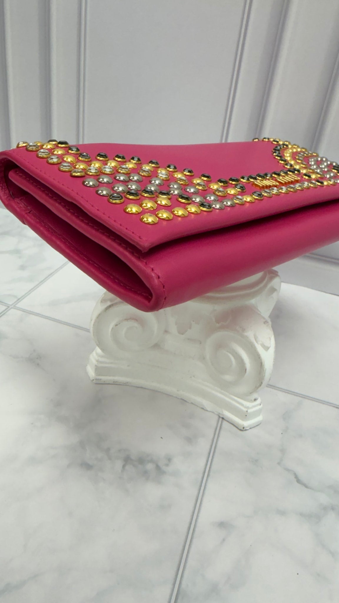 Miu Miu Pink Leather Studded Long Wallet