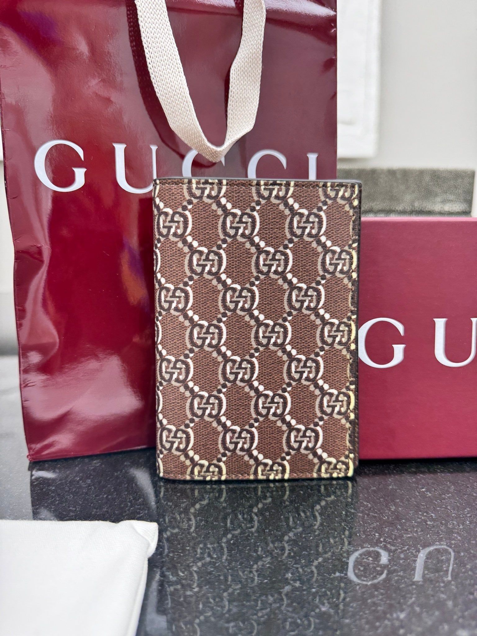 Gucci Brown GG Monogram Coated Canvas Shadow Passport Cover