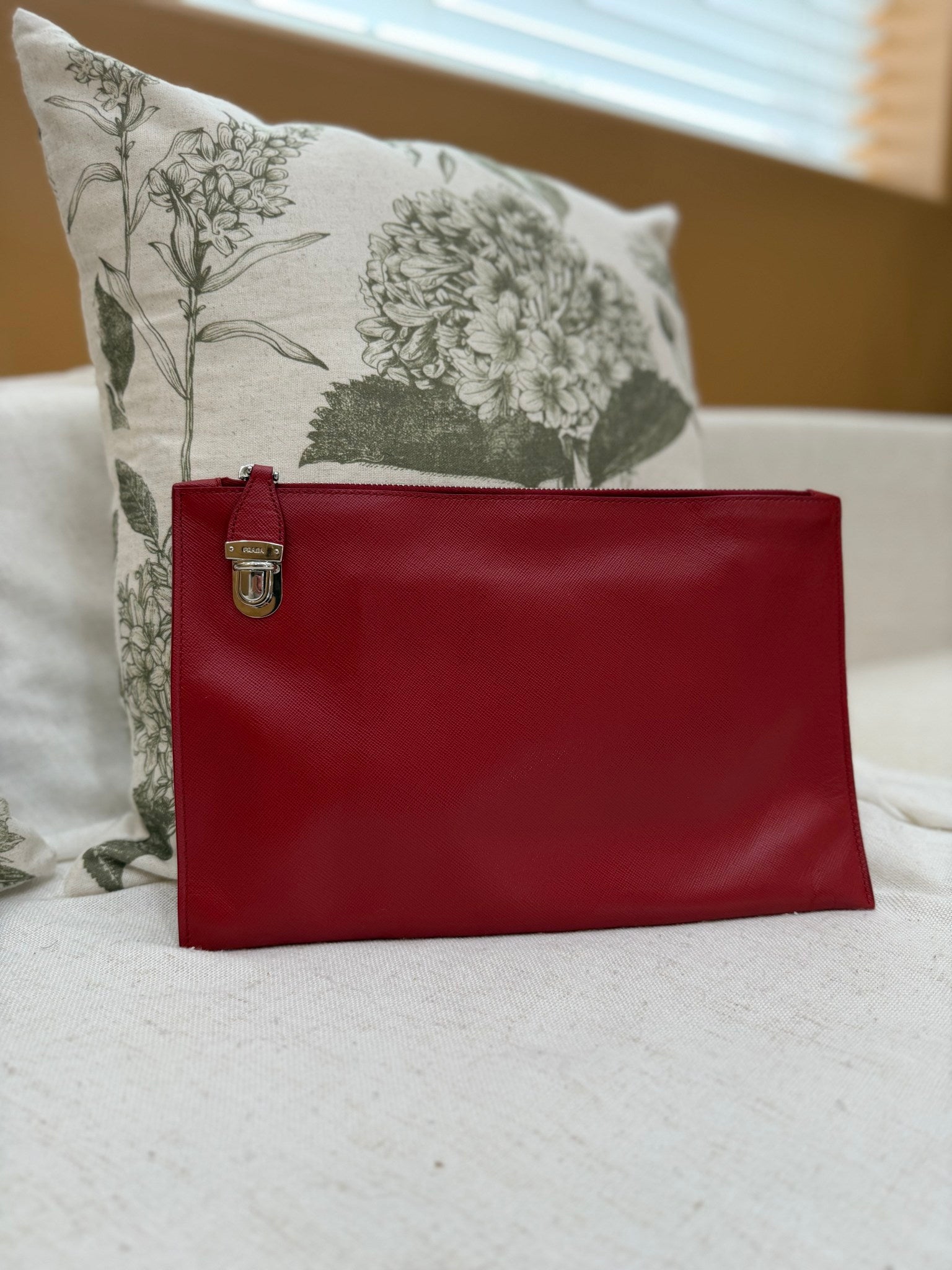 Prada Red Saffiano Leather Clutch