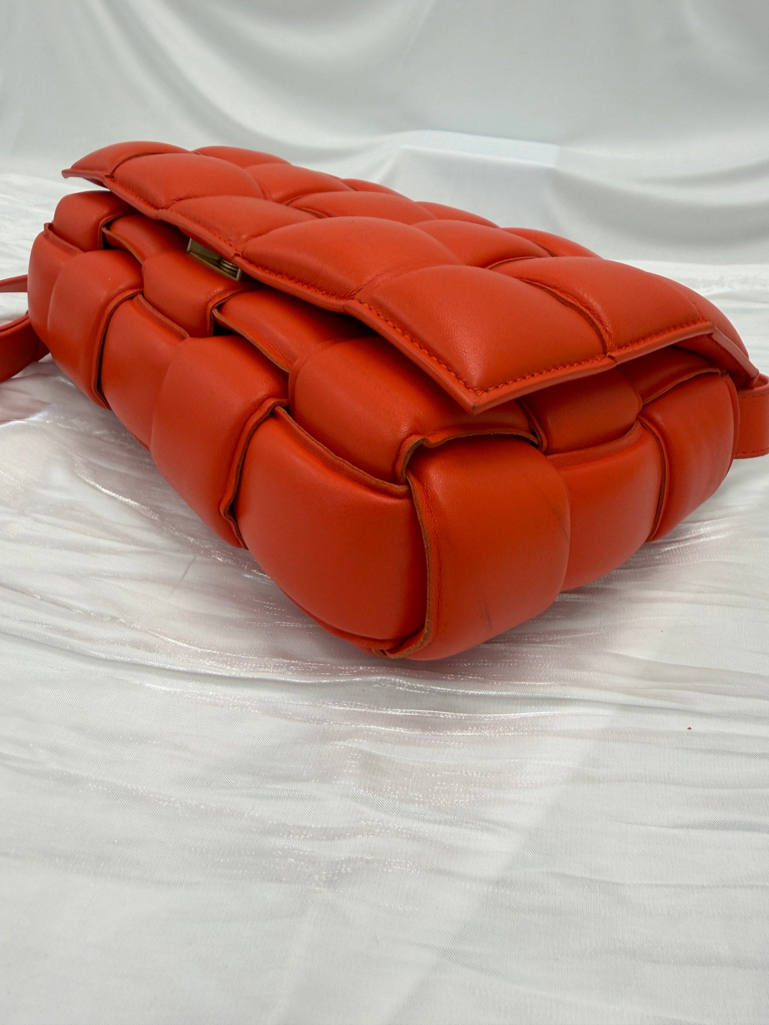 Bottega Veneta Orange Nappa Maxi Intreccio Padded Cassette Crossbody Bag