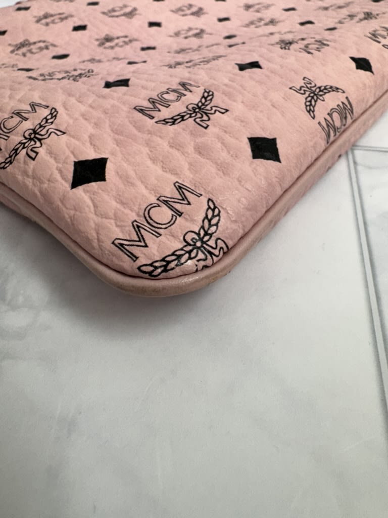 MCM Pink Monogram Visetos Leather Crossbody Pouch