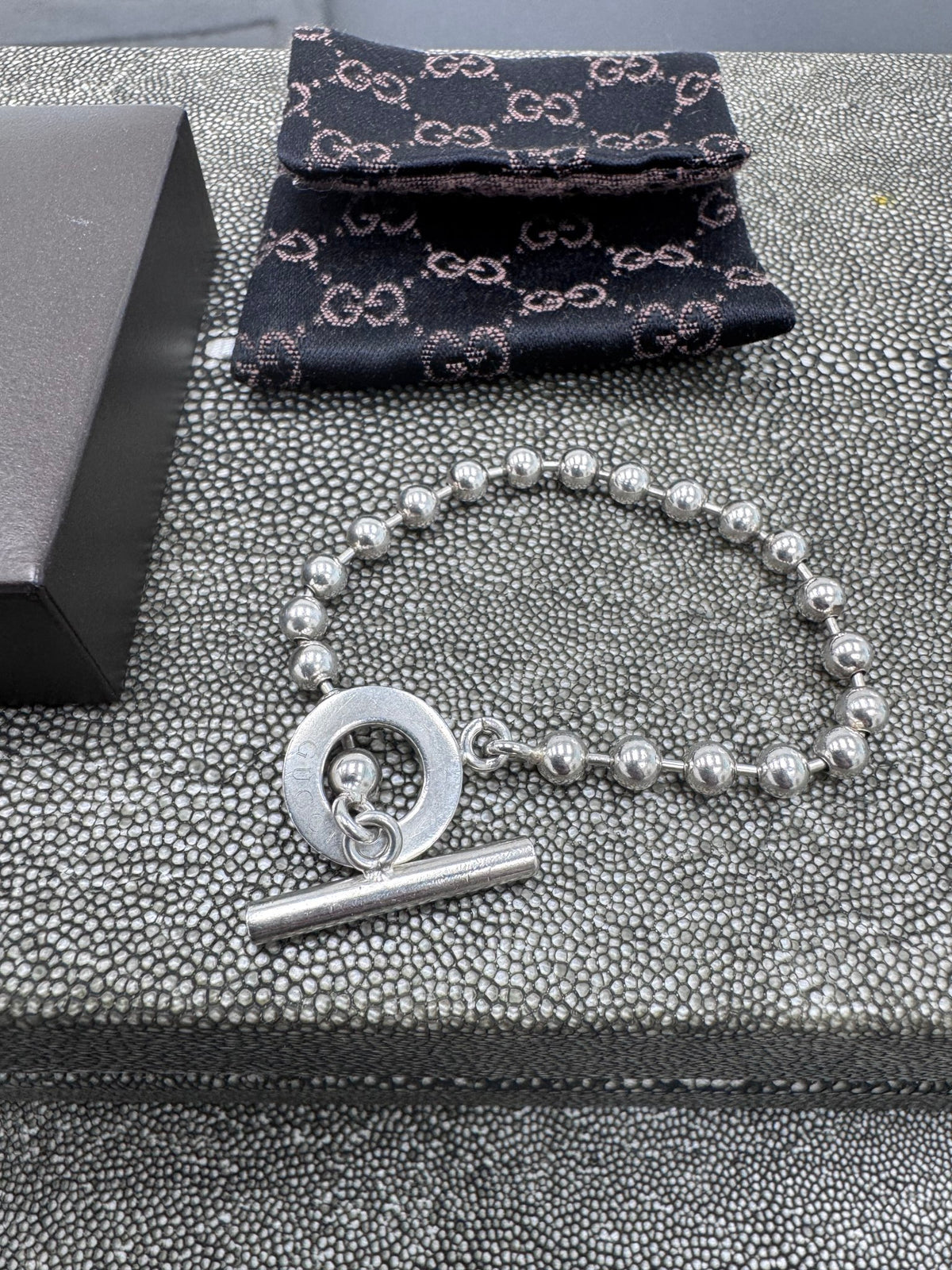 Gucci Silver Tone Boule Chain Toggle Bracelet