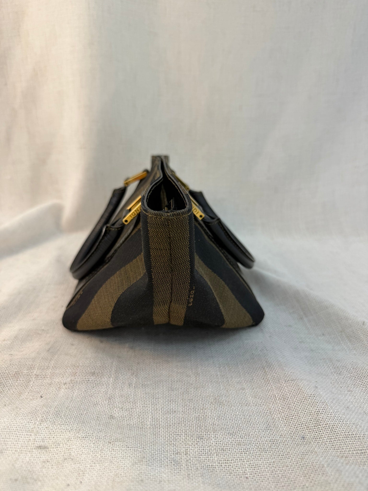 Fendi Brown And Black Canvas Pequin Mini Handbag