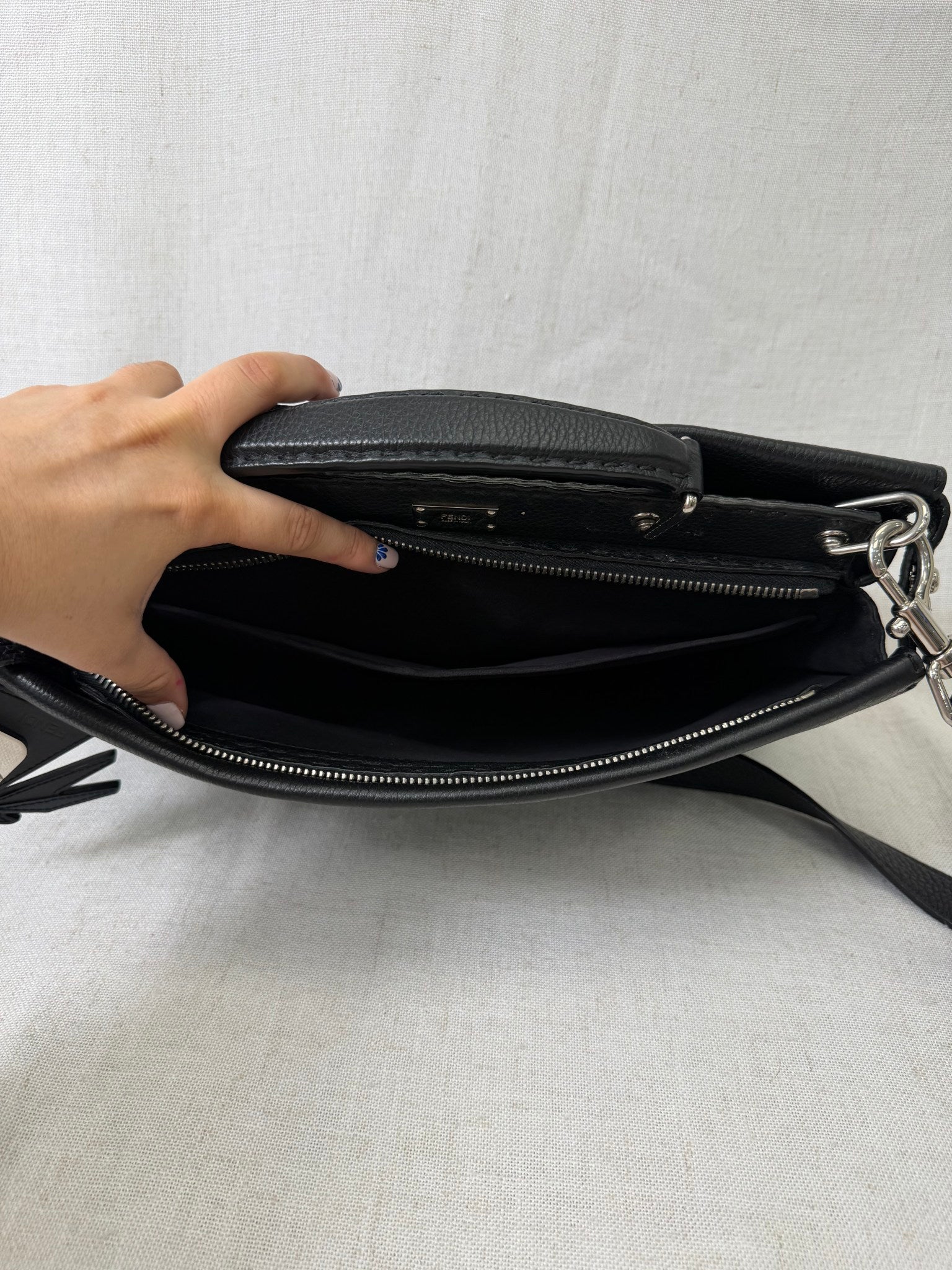 Fendi Black Pebbled Leather Peekaboo Business Bag