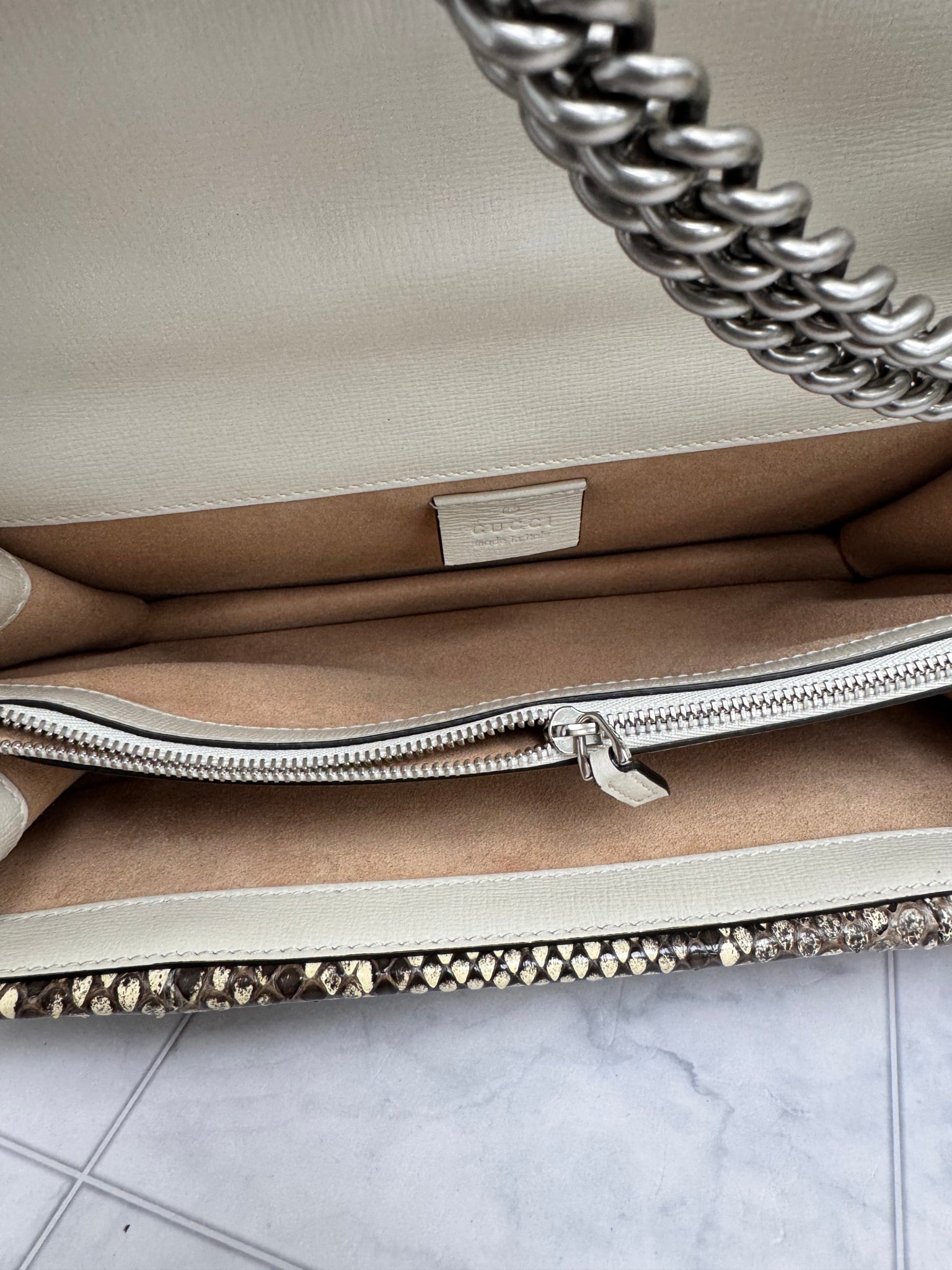 Gucci White leather And Snakeskin Trim Dionysus Shoulder Bag