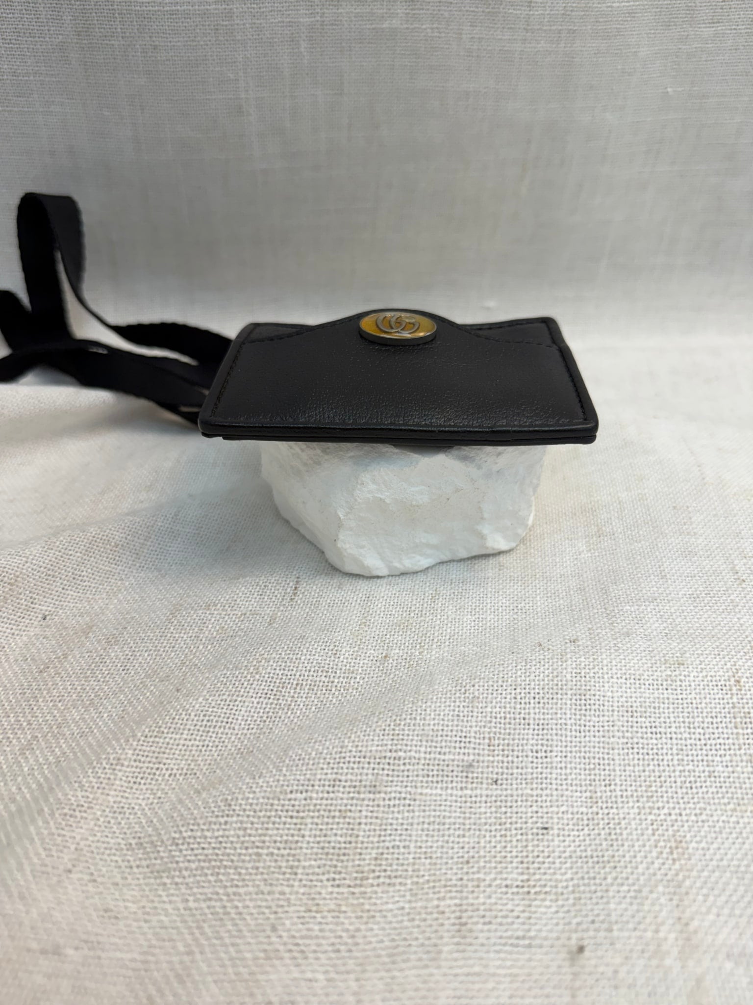 Gucci Black Leather Marina Card Case Lanyard