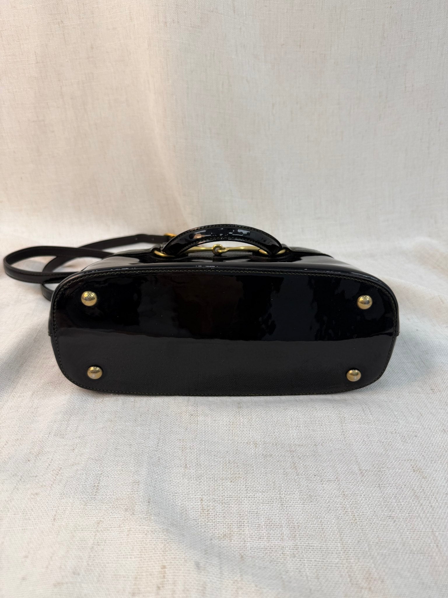 Gucci Black Patent Leather Horsebit Two Way Bag
