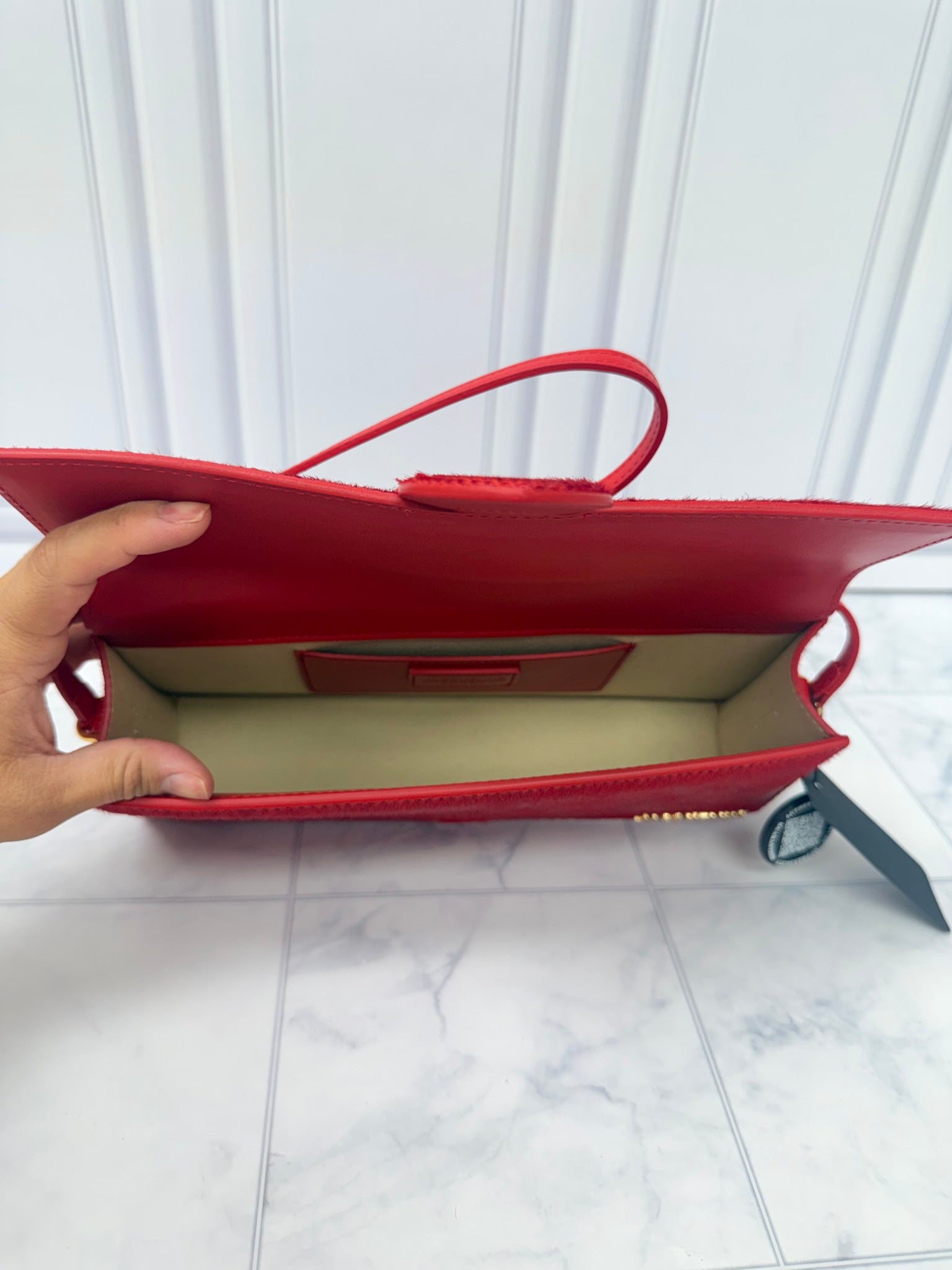 BRAND NEW - Jacquemus Red Pony Hair Le Bambino Long Shoulder Bag