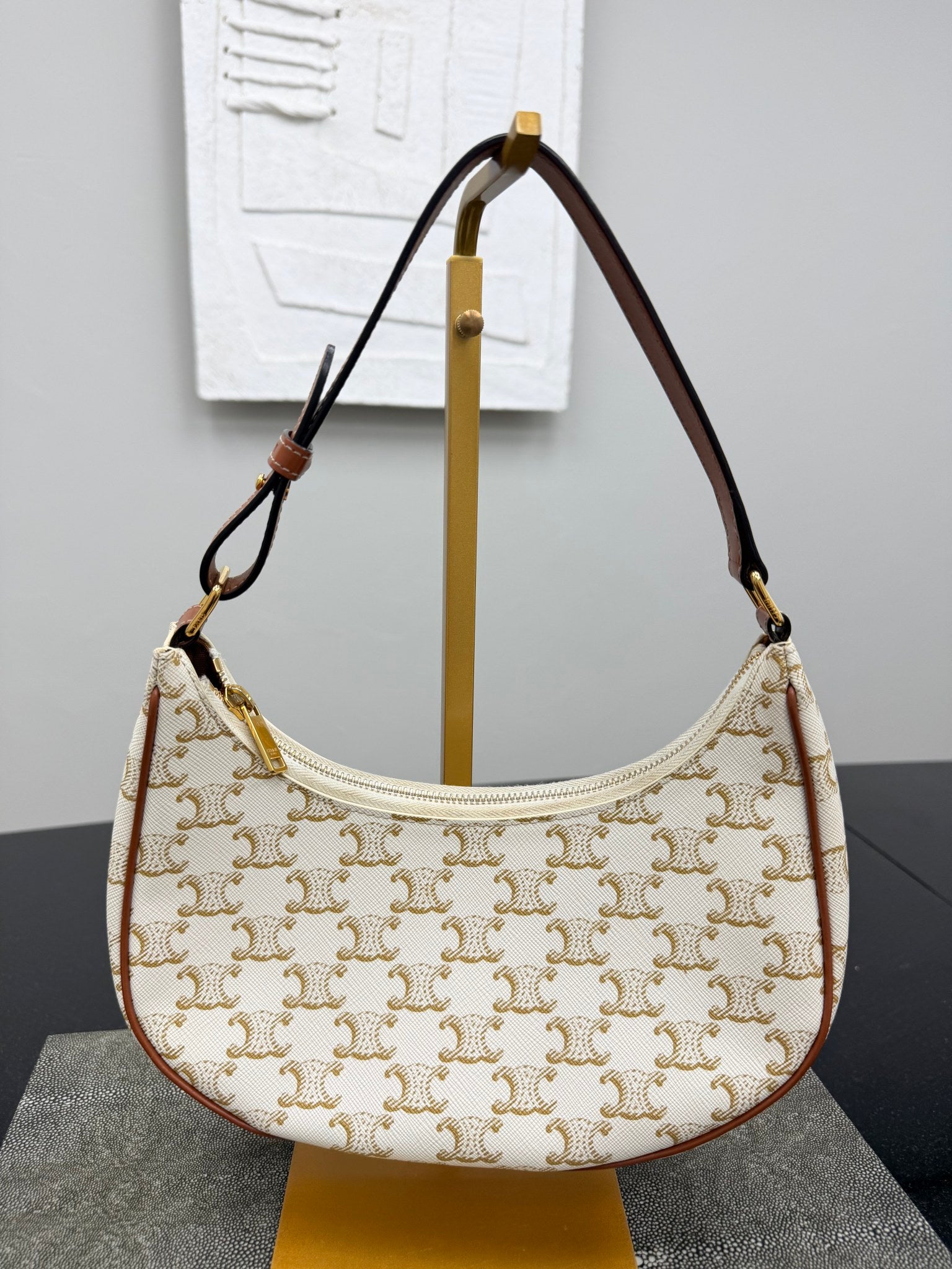 Celine White Canvas Ava Shoulder Bag