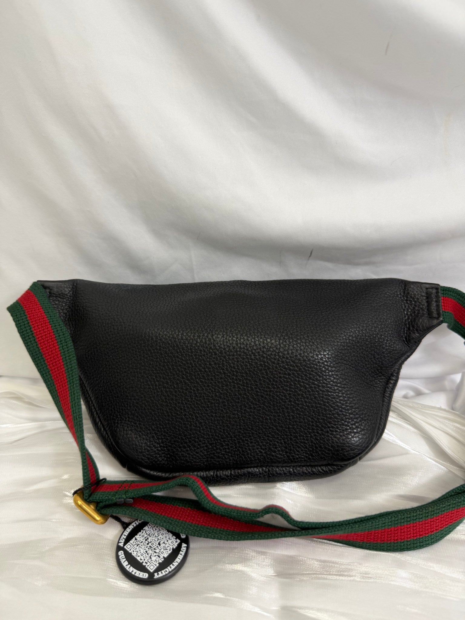 Gucci Print Black Leather Waist Bag