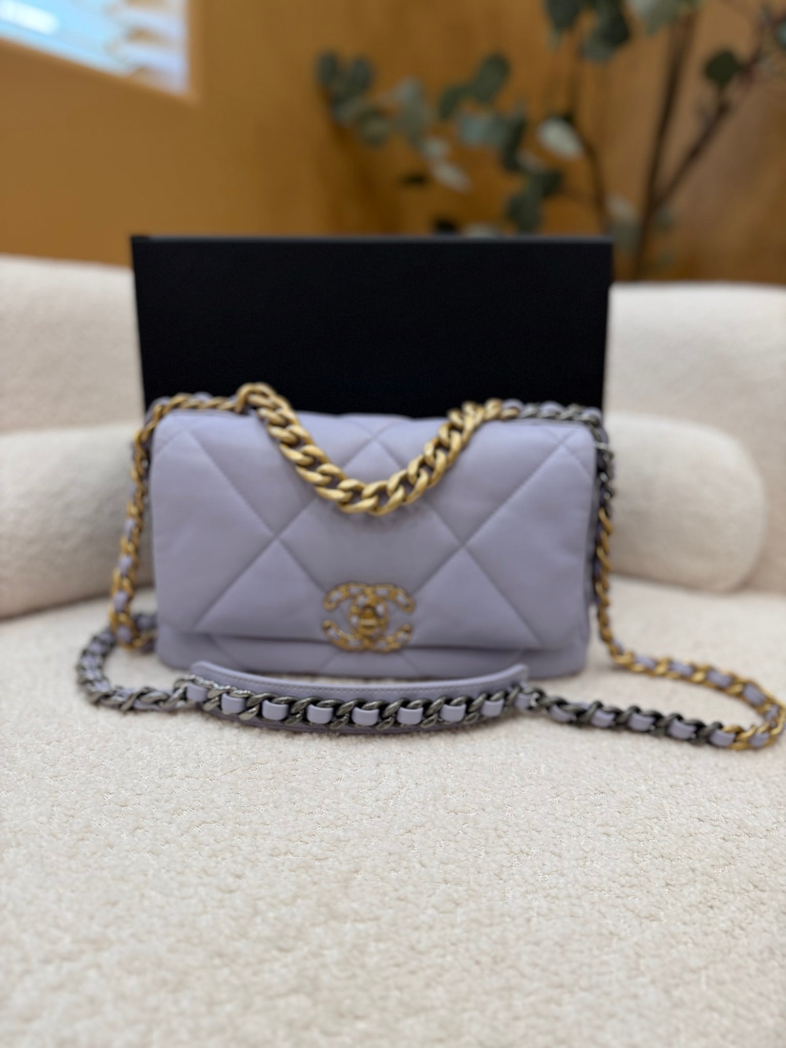 Chanel Lilac Lambskin Quilted Medium Chanel 19 Flap