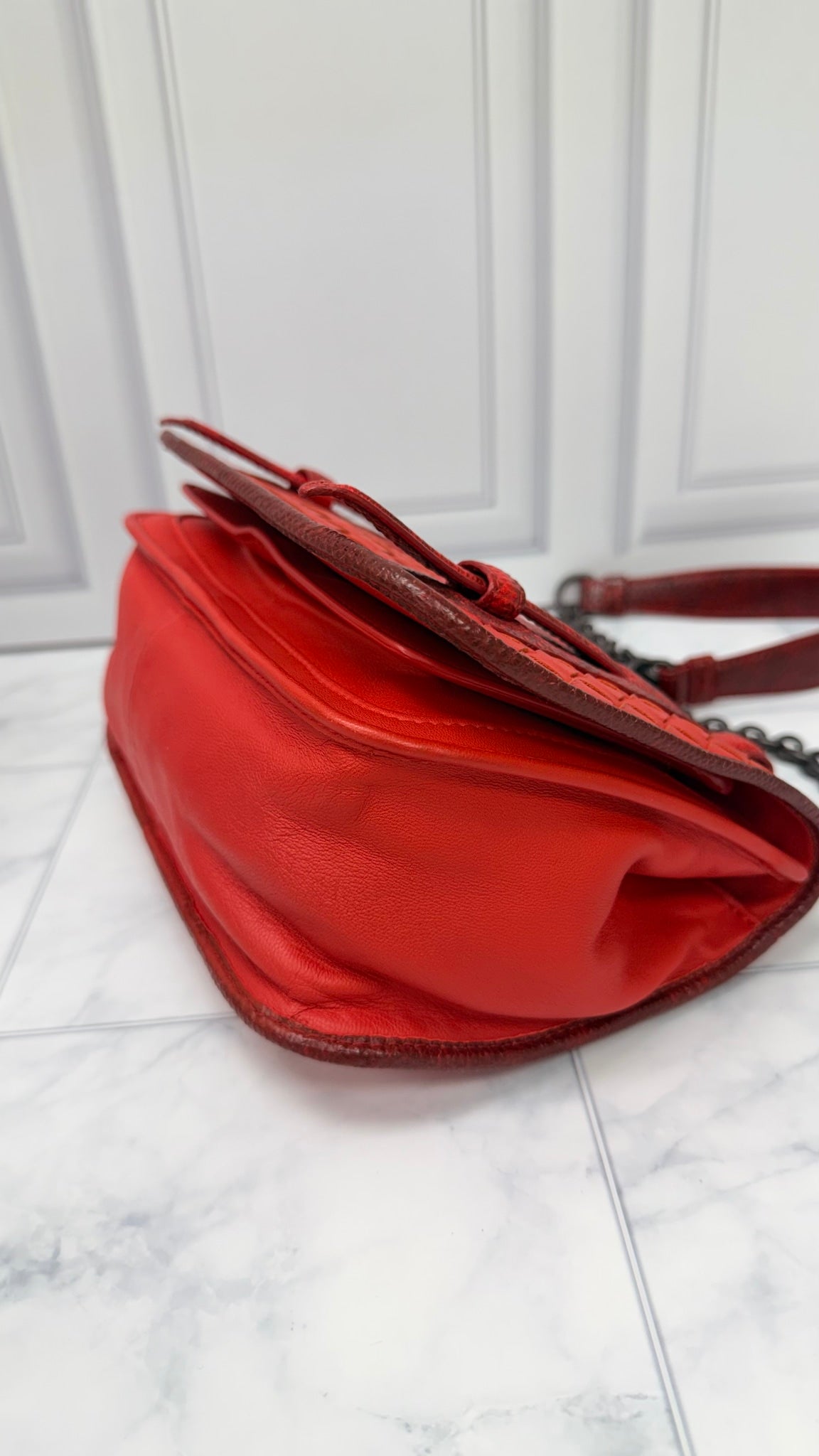 Bottega Veneta Red Intrecciato Leather Olimpia Crossbody Bag