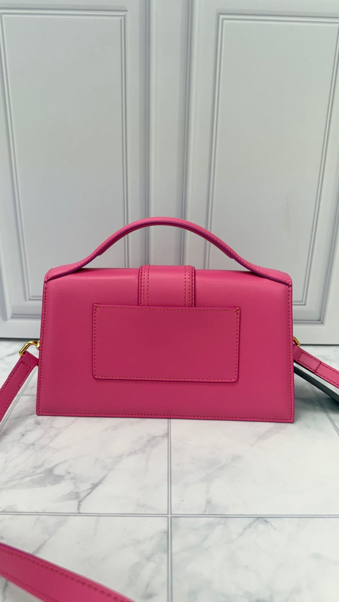 BRAND NEW - Jacquemus Hot Pink Leather Le Grand Bambino Handbag 2Way Handbag