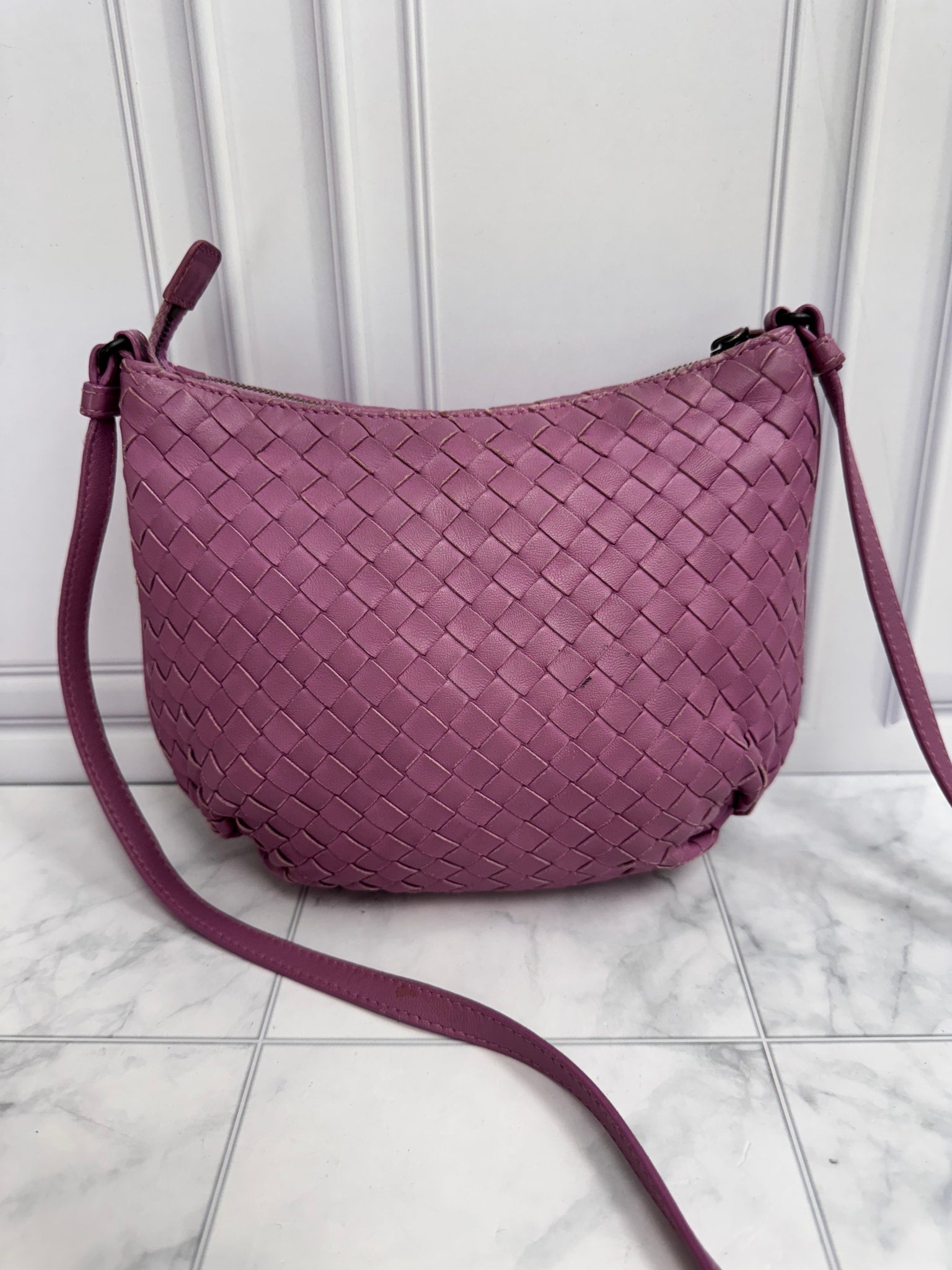 Bottega Veneta Purple Intrecciato Leather Crossbody Bag