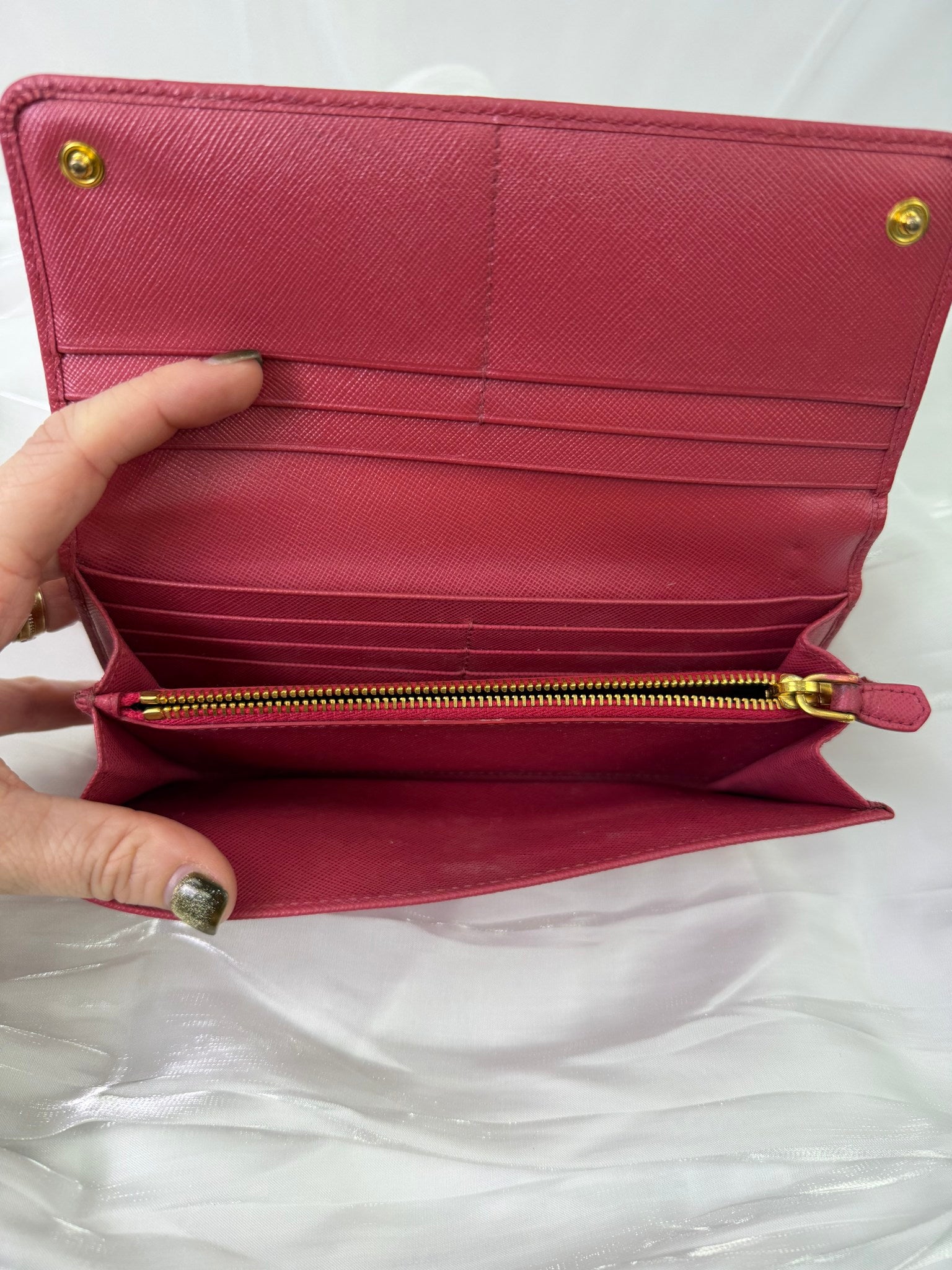 Prada Pink Saffiano Leather Long Snap Wallet