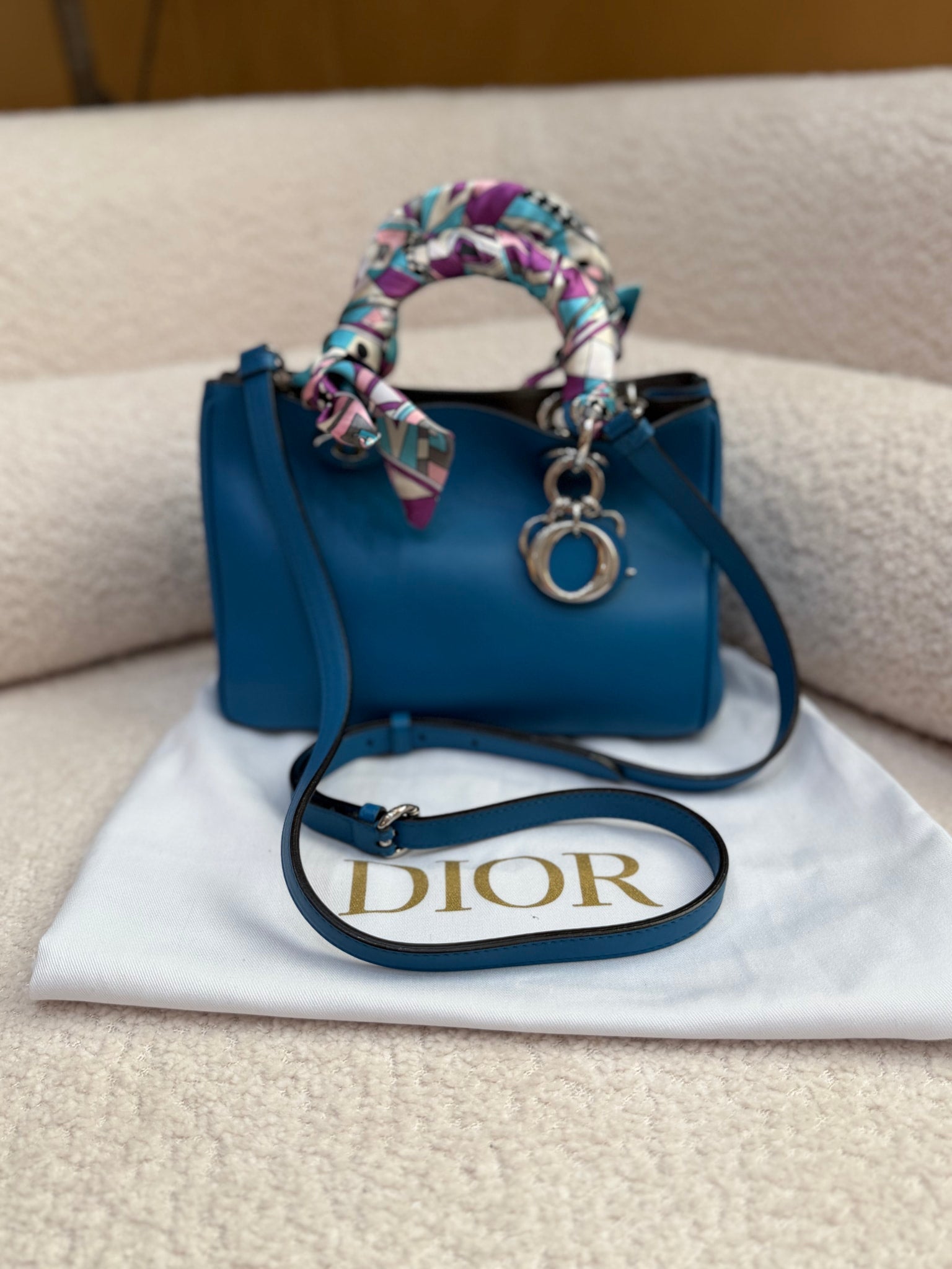 Christian Dior Blue Leather Diorissimo Small Tote Bag