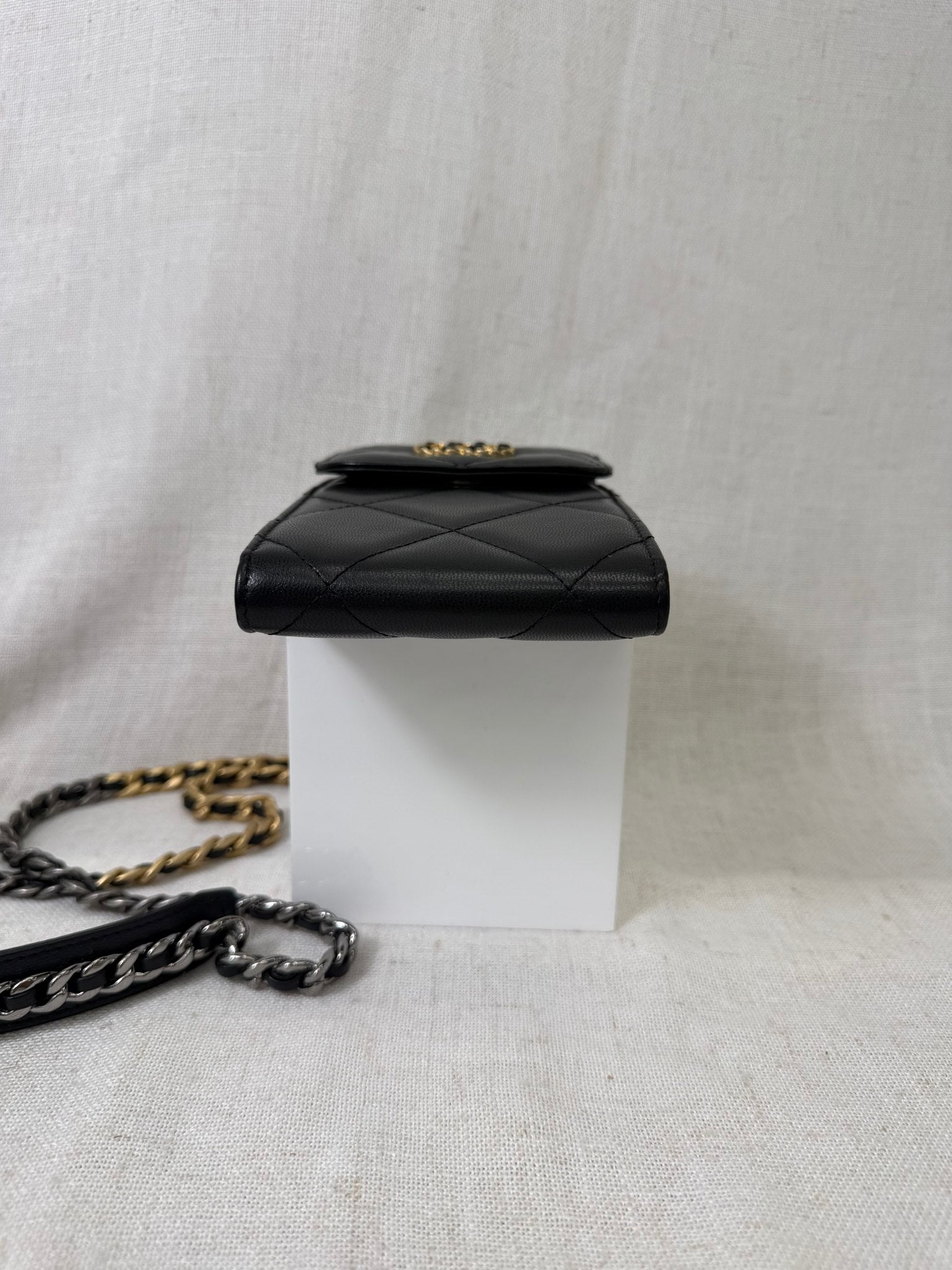 Chanel Black Lambskin Quilted Leather Phone Holder