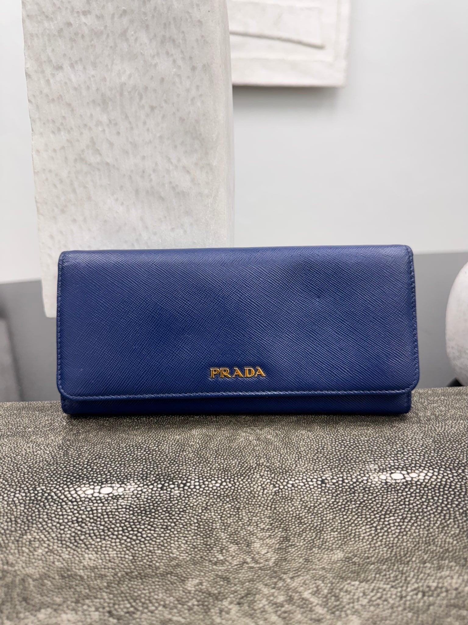 Prada Blue Saffiano Leather Long Wallet