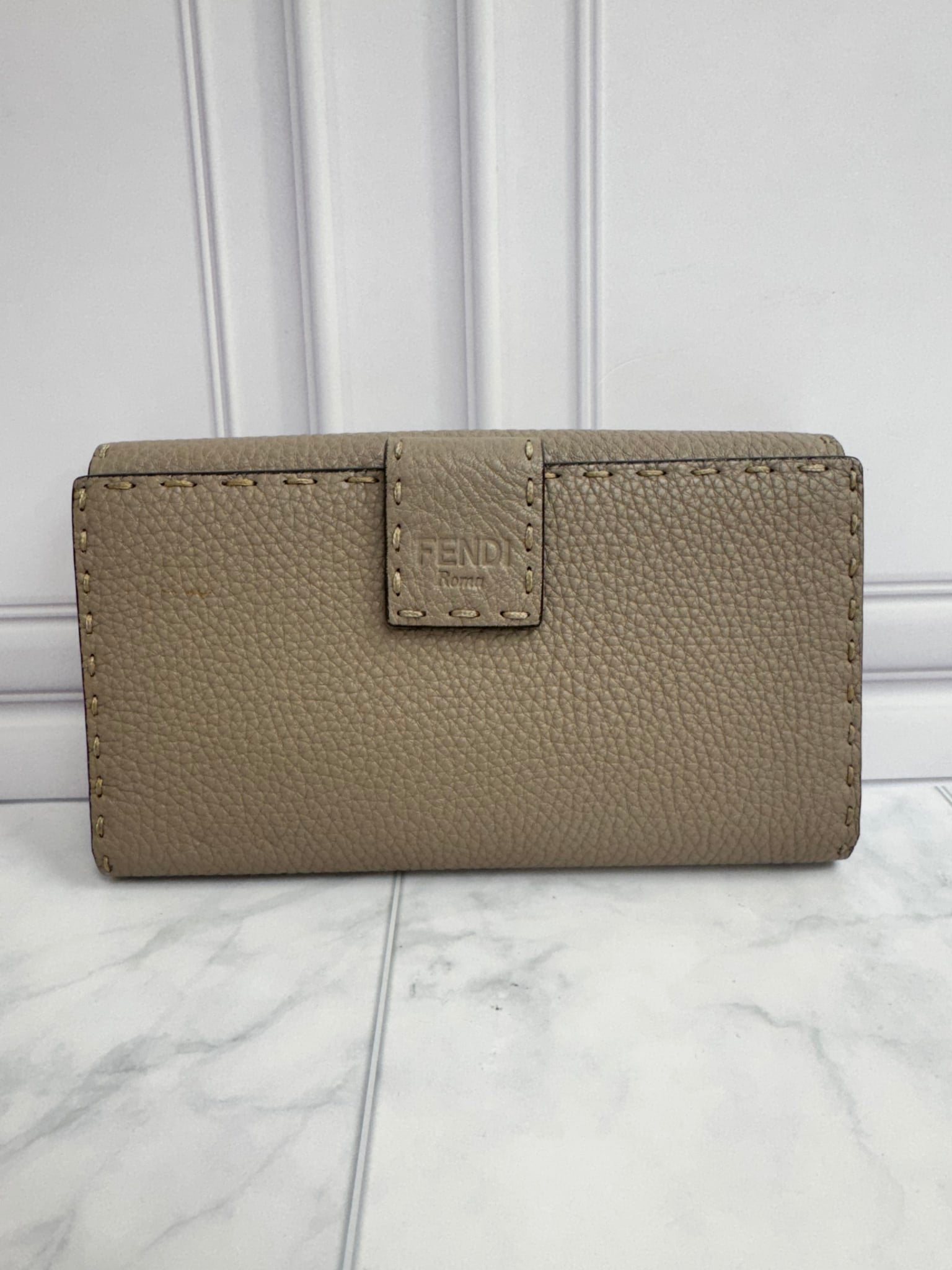 Fendi Beige Grained Leather Long Wallet