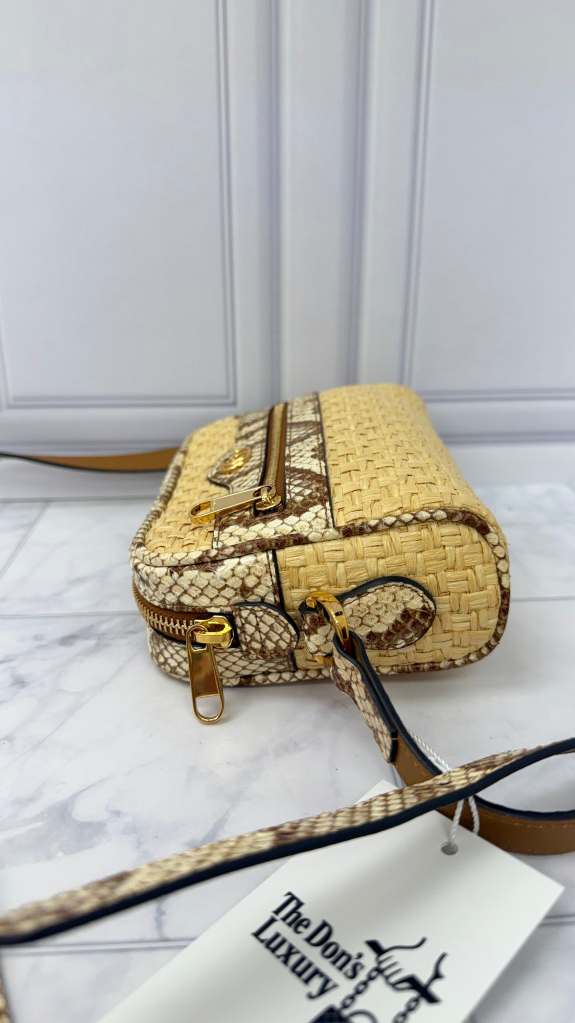 LIKE NEW - Gucci Natural Raffia Python Leather Ophidia Mini Crossbody Bag